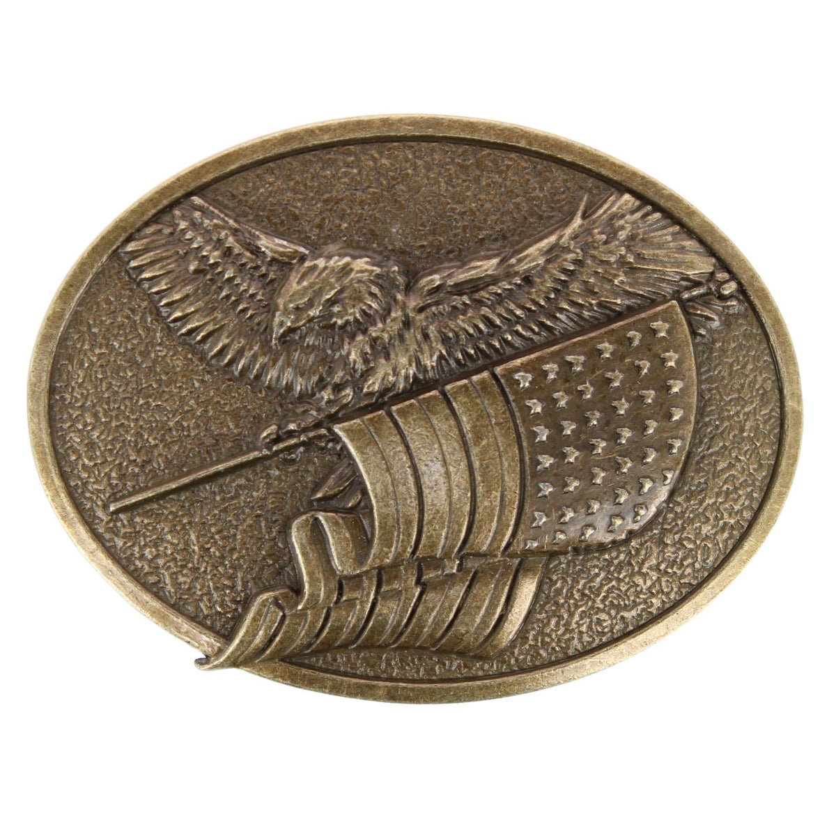 Wrangler Men's American Flag & Eagle Belt Buckle Antique Brass Finish