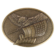 Men's American Flag & Eagle Belt Buckle Antique Brass Finish