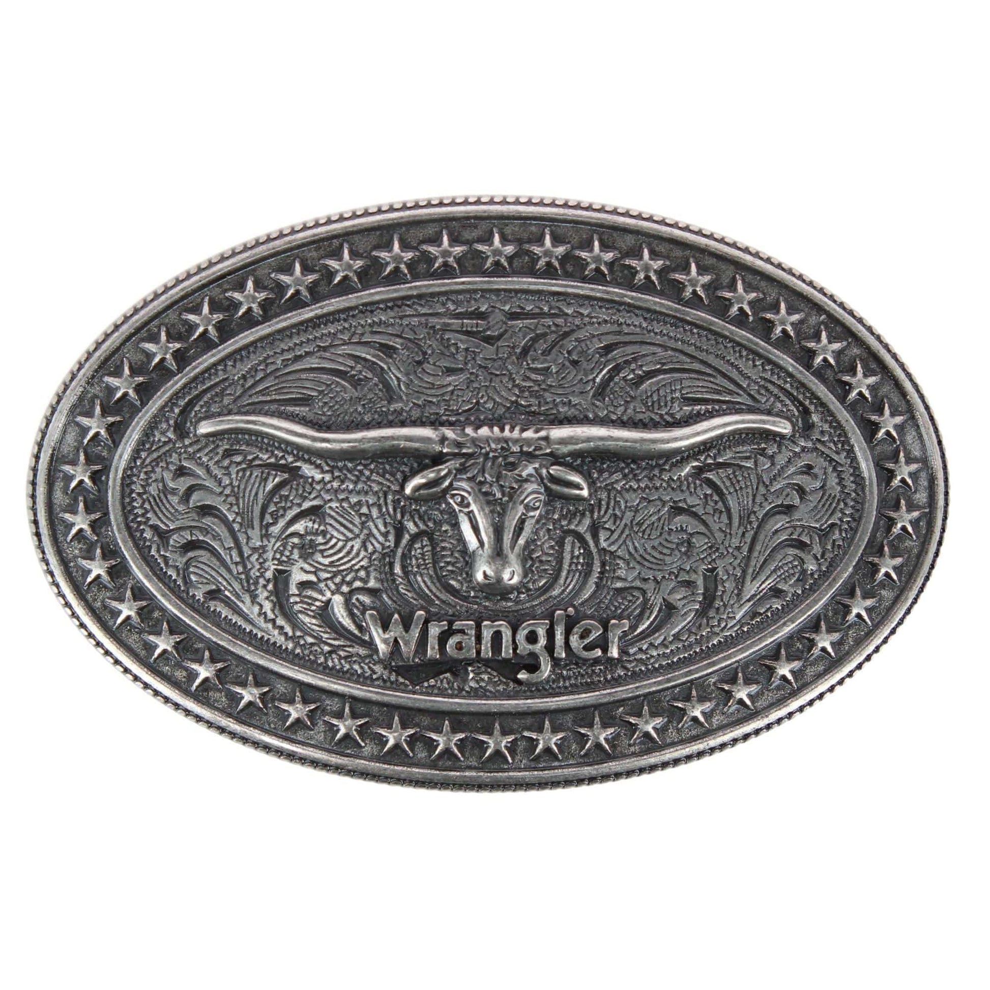 Wrangler Men's Longhorn Plaque Belt Buckle Antique Nickel Finish - Antique Nickel