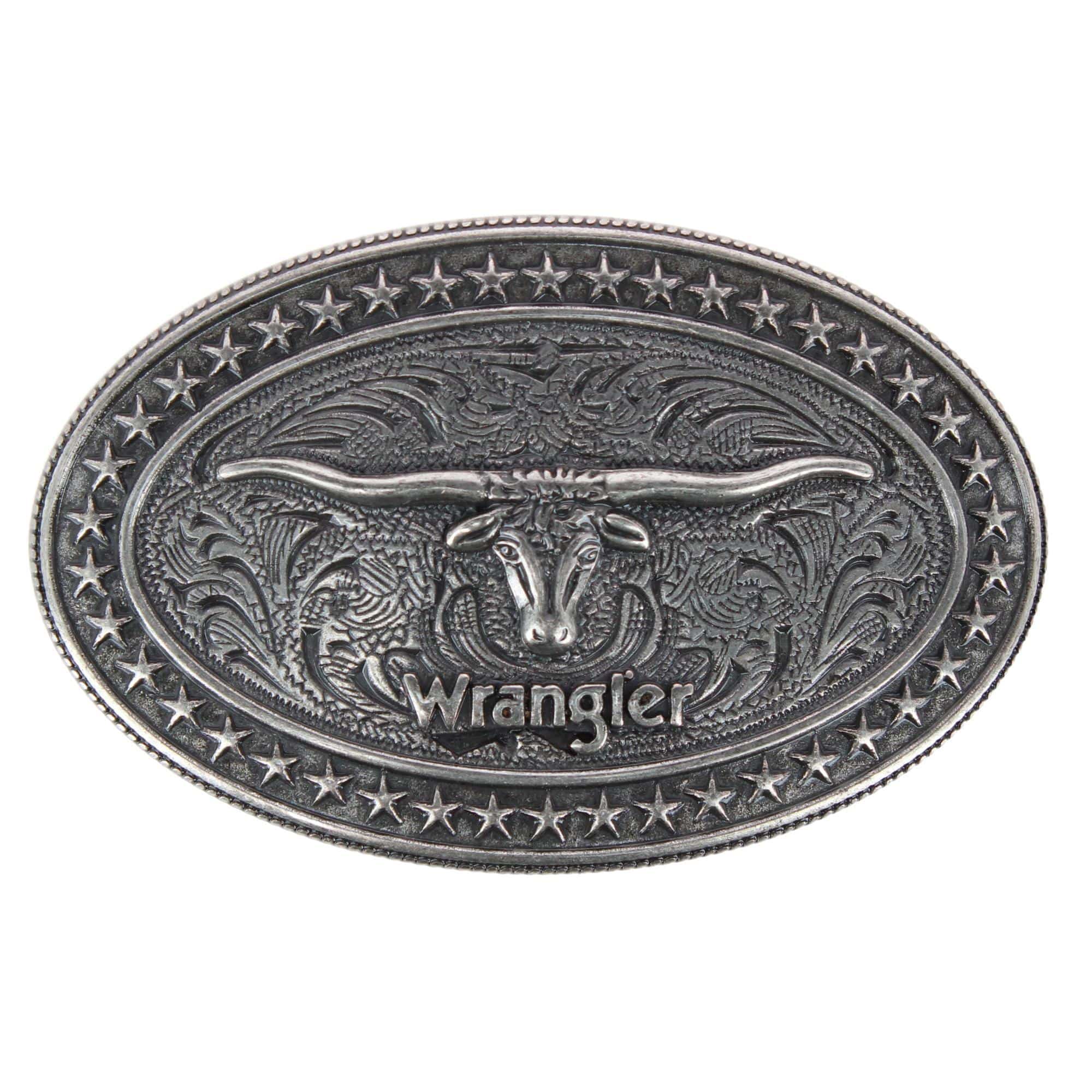 Wrangler Men's Longhorn Plaque Belt Buckle Antique Nickel Finish - Men's Longhorn Plaque Belt Buckle Antique Nickel Finish