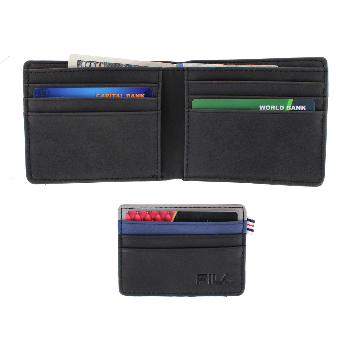 Fila Men's Bifold Wallet and Removable Passcase Gift Set - Black Multi