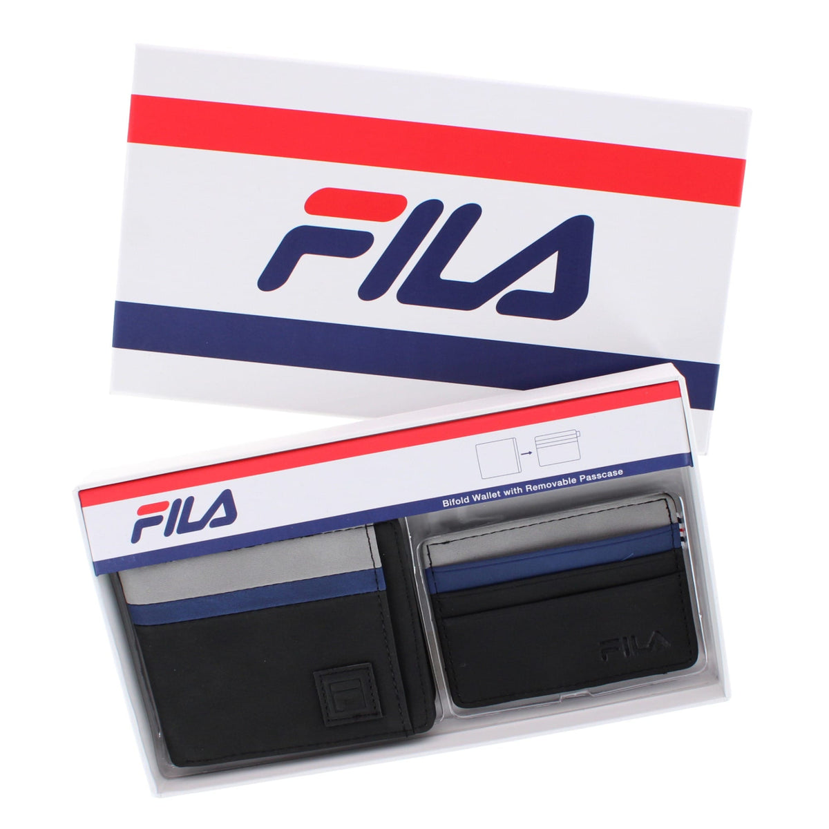 Fila Men's Bifold Wallet and Removable Passcase Gift Set - Black Multi