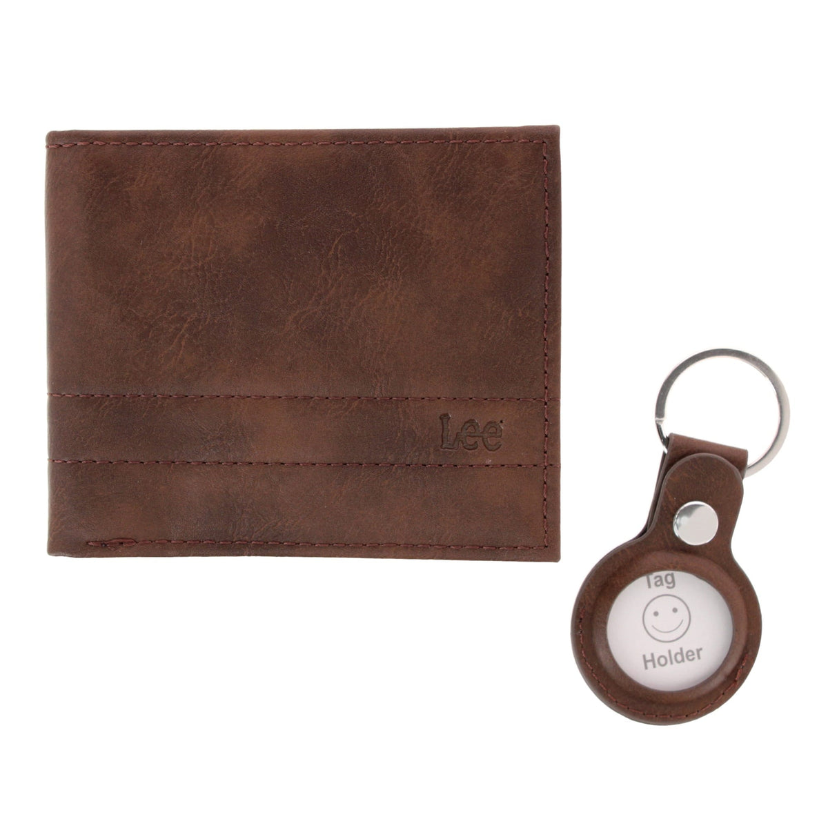 Lee Men's Bifold Wallet and Tracker Tag Keychain Gift Set - Brown