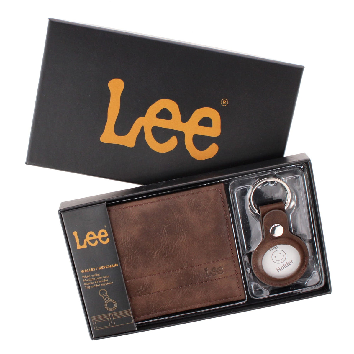 Lee Men's Bifold Wallet and Tracker Tag Keychain Gift Set - Brown