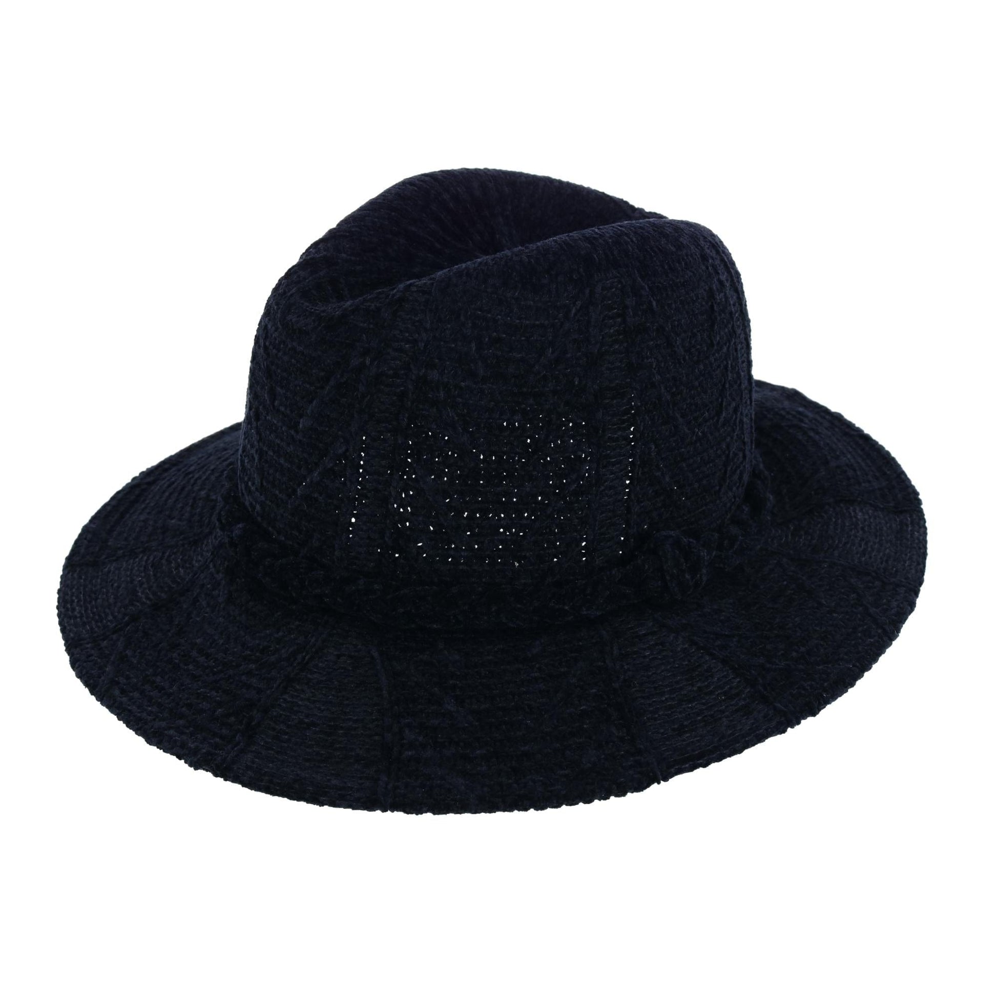 Aquarius Women's Knit Chenille Print Fedora with Braided Hat Band - Black