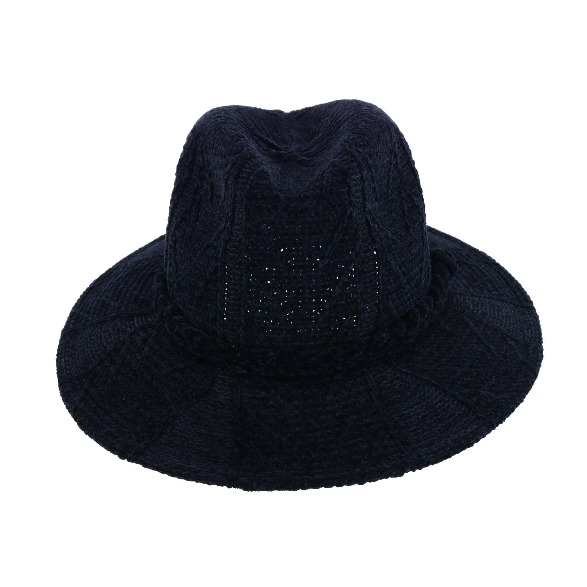 Aquarius Women's Knit Chenille Print Fedora with Braided Hat Band - Black