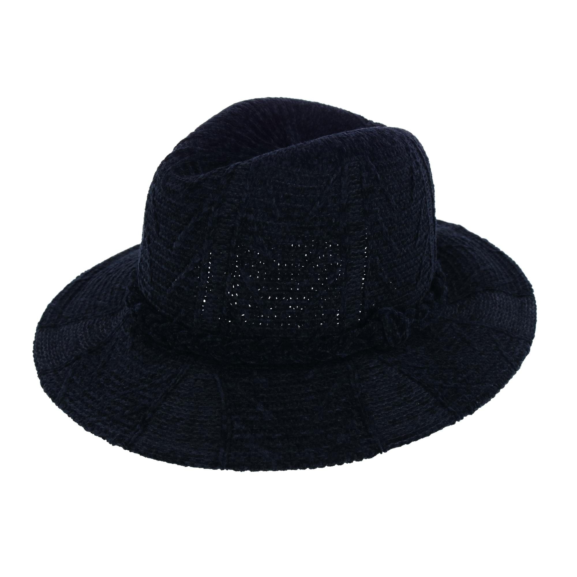Aquarius Women's Knit Chenille Print Fedora with Braided Hat Band - Women's Knit Chenille Print Fedora with Braided Hat Band