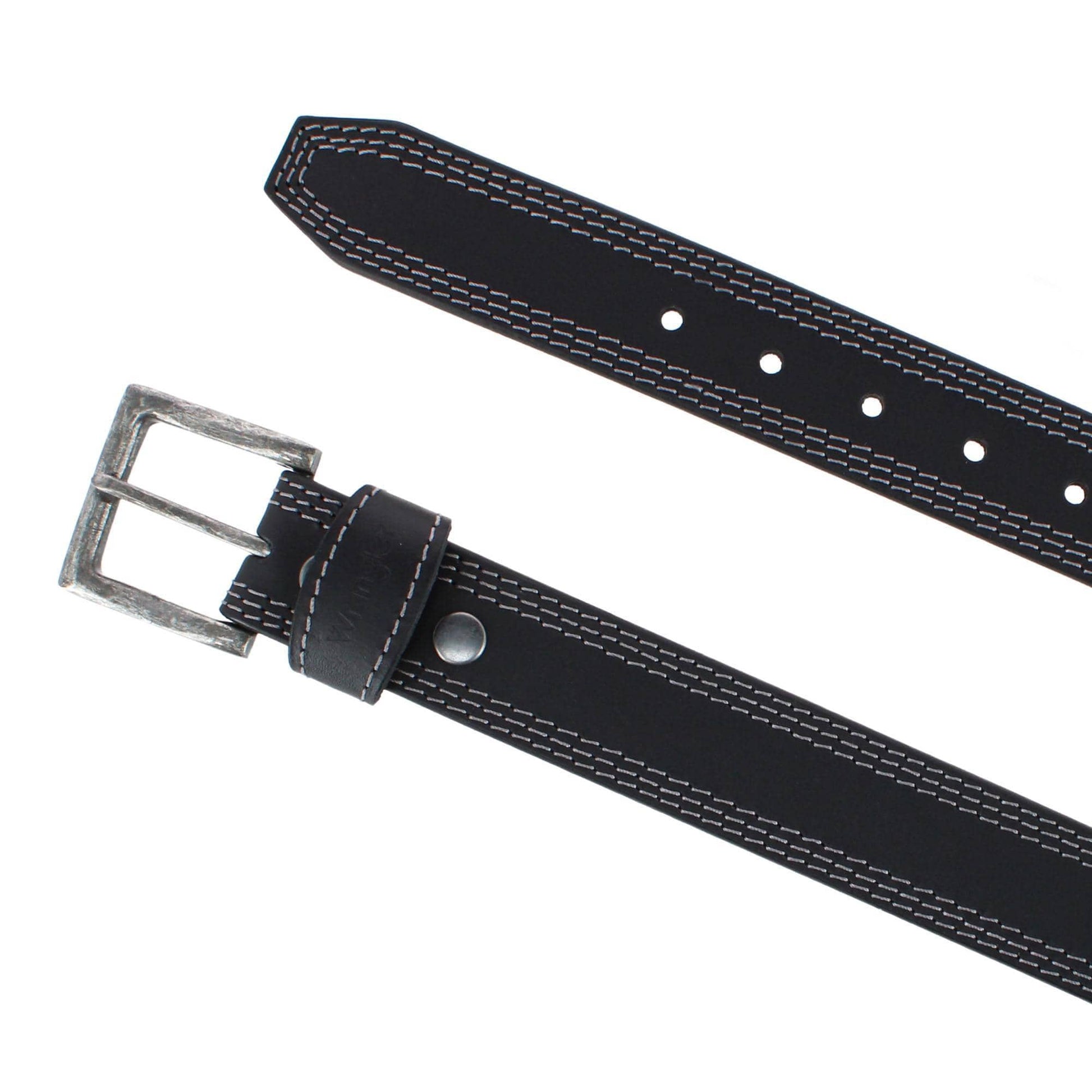 Wrangler Men's Crazy Horse Leather Belt with Removable Buckle - Black