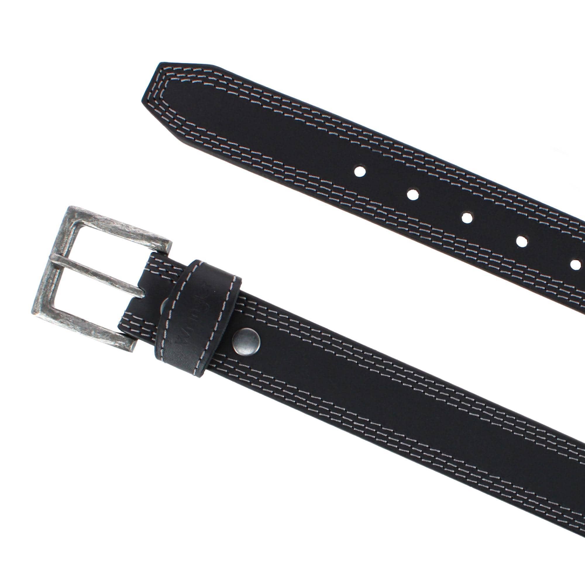 Wrangler Men's Crazy Horse Leather Belt with Removable Buckle - Black