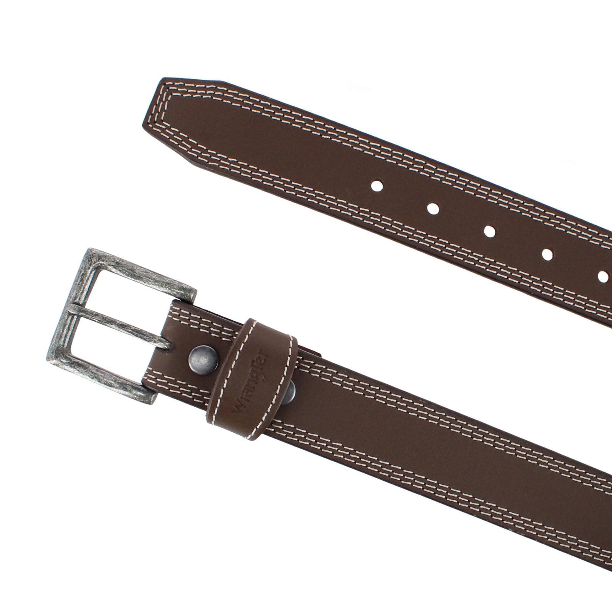 Wrangler Men's Crazy Horse Leather Belt with Removable Buckle - Brown