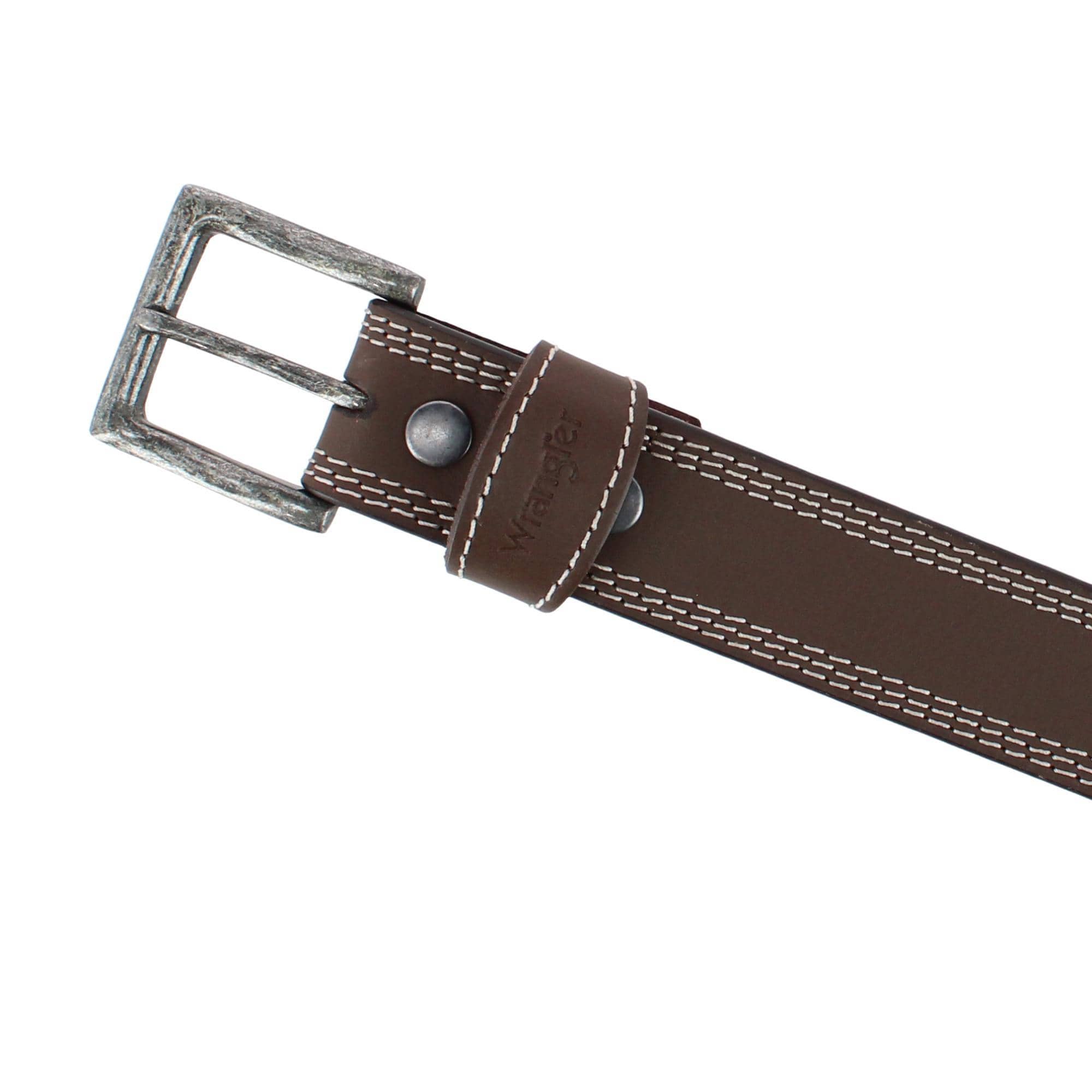 Wrangler Men's Crazy Horse Leather Belt with Removable Buckle - Brown