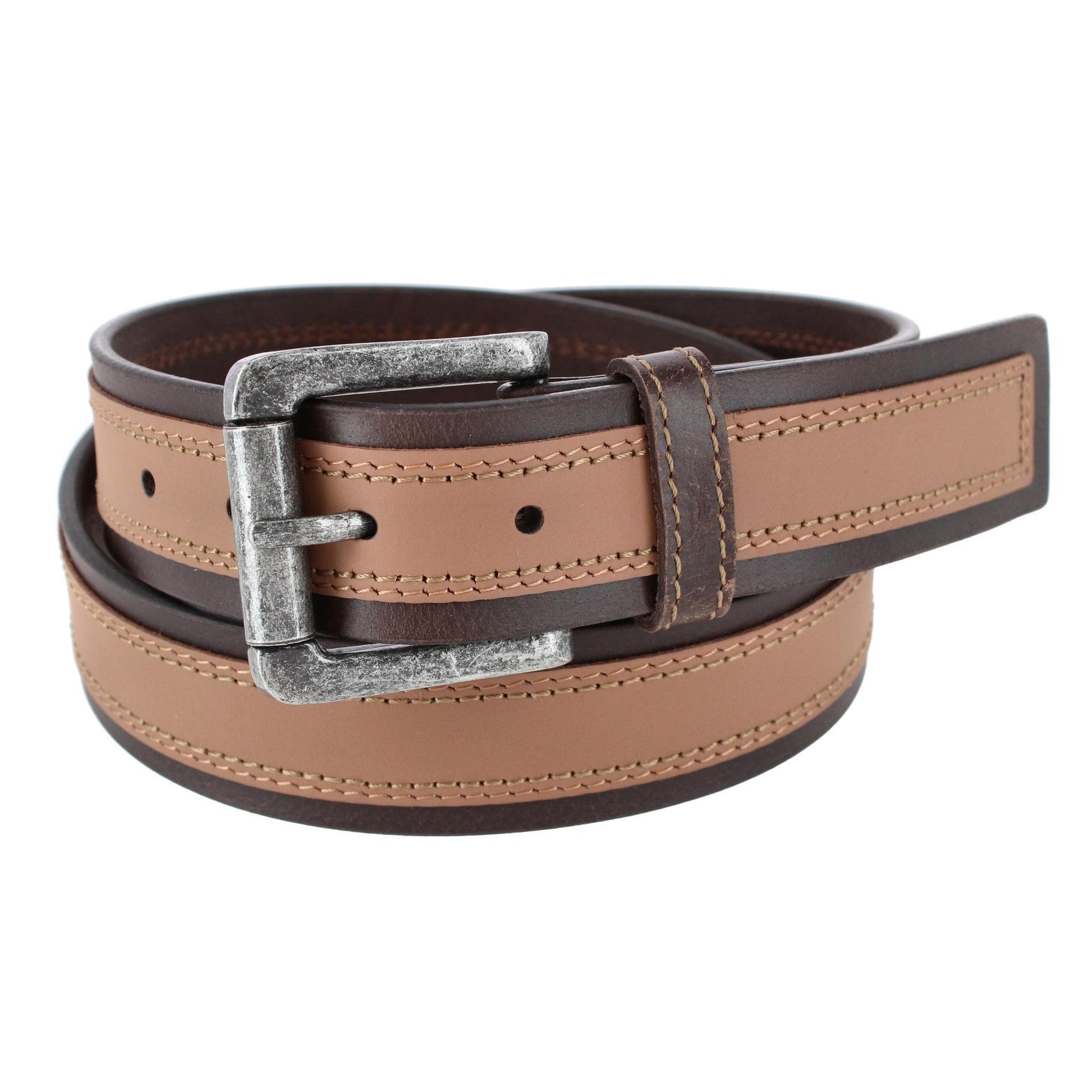 Wrangler Men's 38mm Tumbled Leather with Contrast Center Belt - Brown