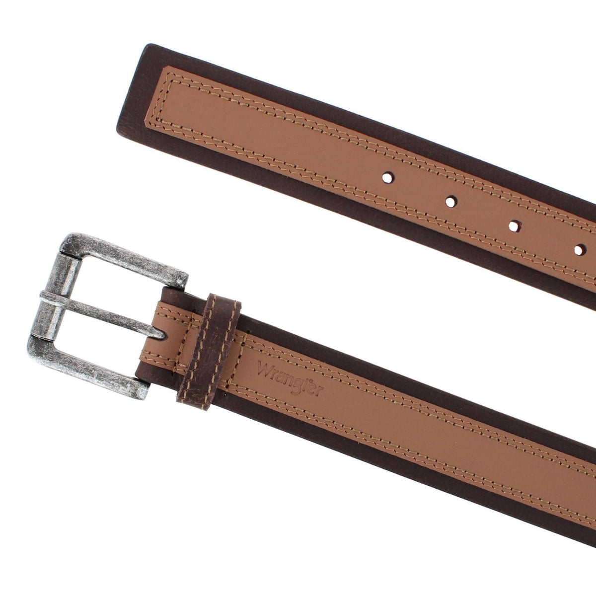 Wrangler Men's 38mm Tumbled Leather with Contrast Center Belt - Brown