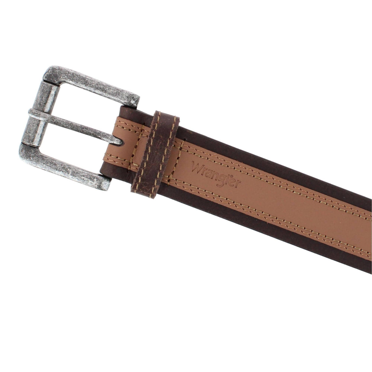 Wrangler Men's 38mm Tumbled Leather with Contrast Center Belt - Brown