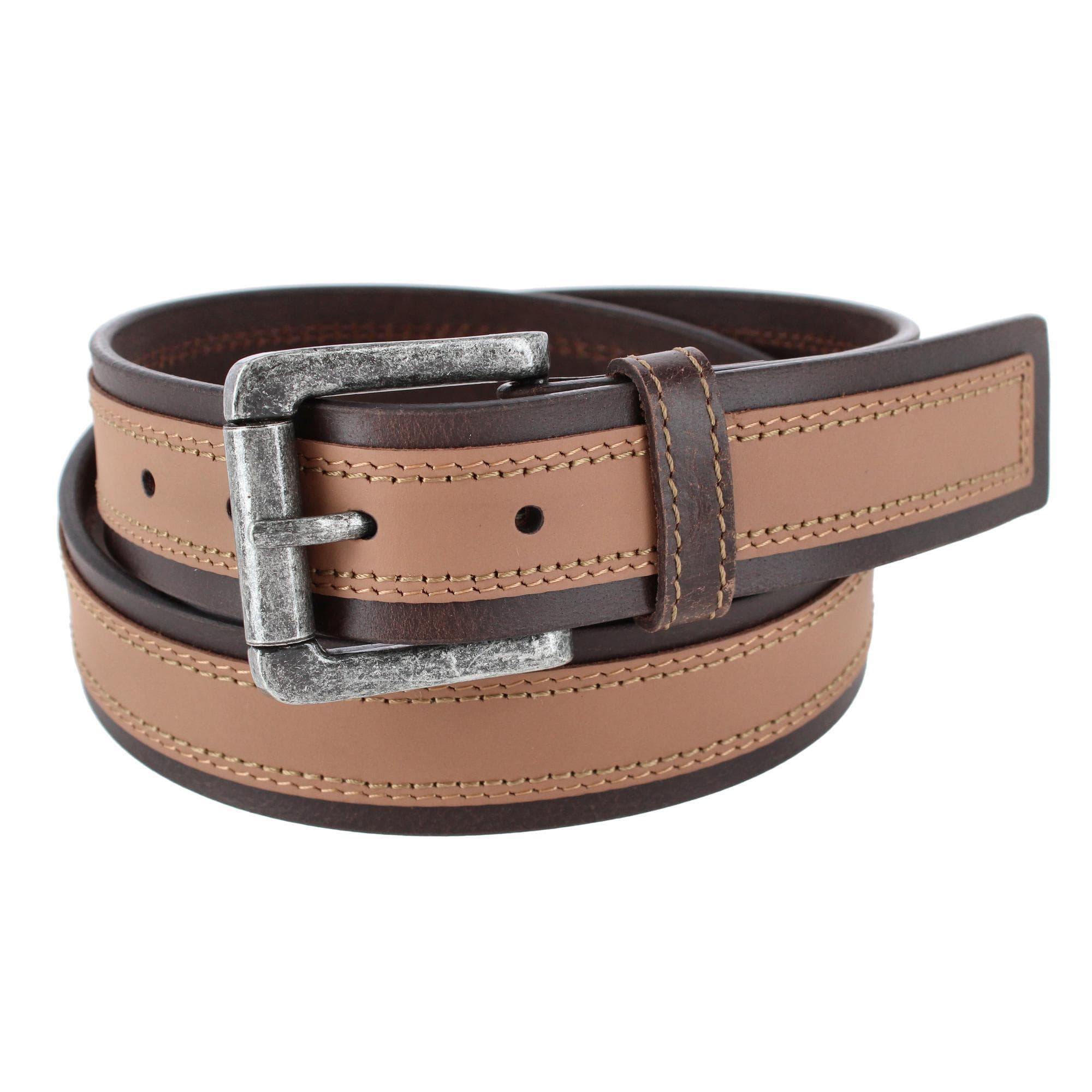 Wrangler Men's 38mm Tumbled Leather with Contrast Center Belt - Men's 38mm Tumbled Leather with Contrast Center Belt