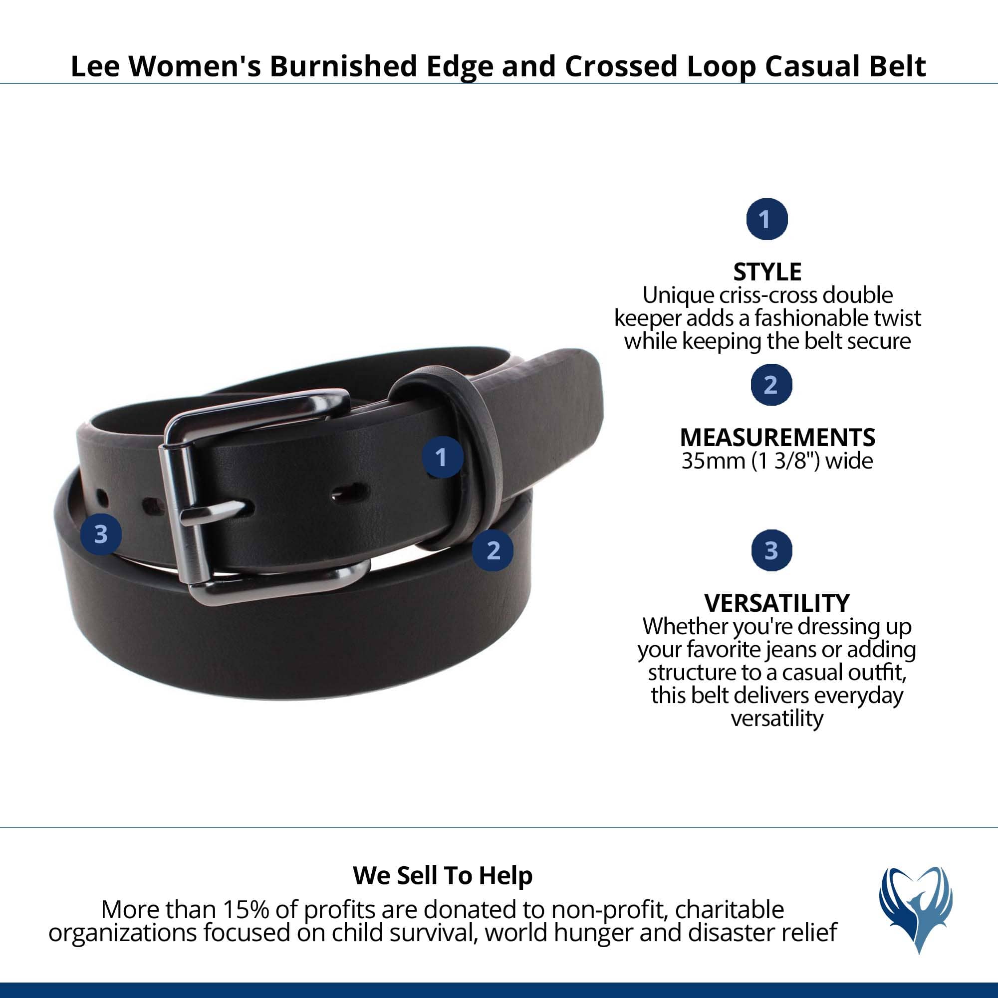 Lee Women's Burnished Edge and Crossed Loop Casual Belt - Black