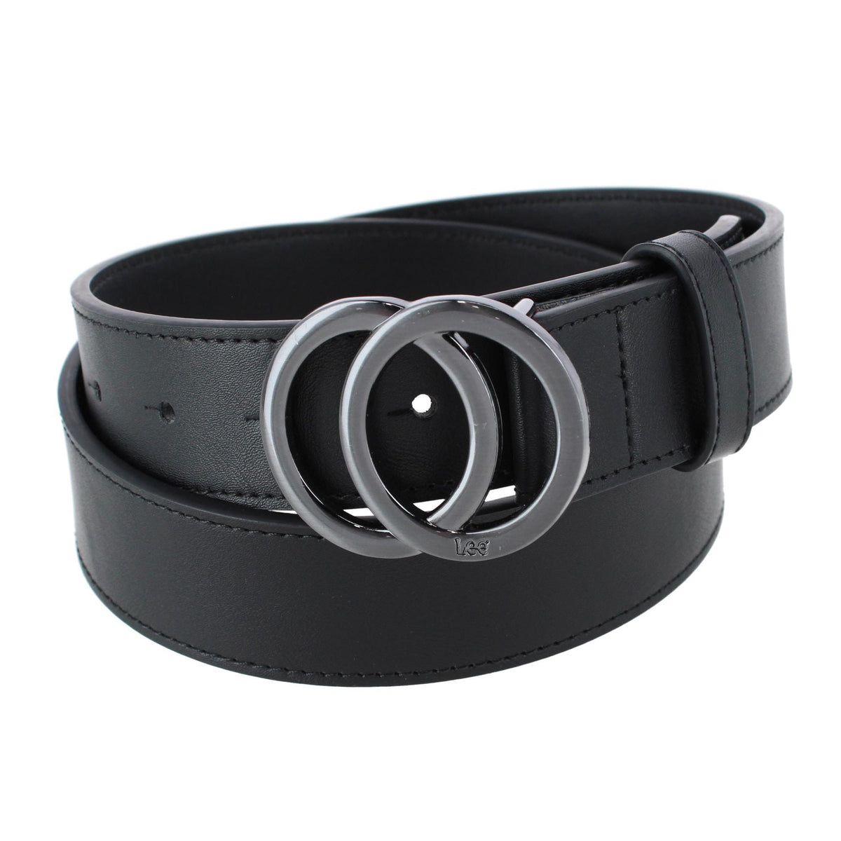 Lee Women's Double Ring Synthetic Leather Dress Belt - Black