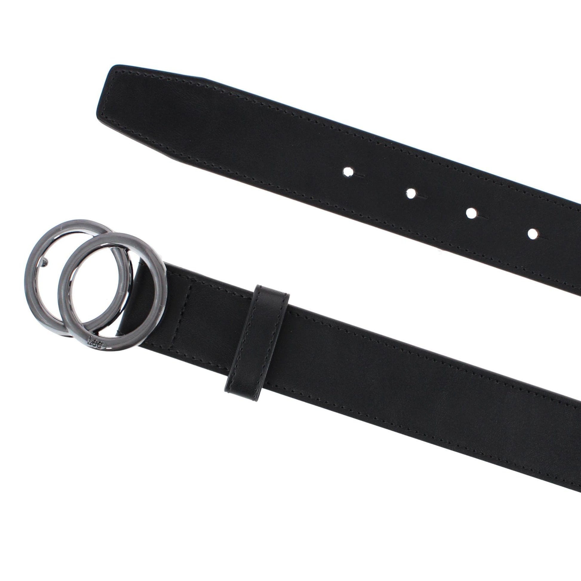 Lee Women's Double Ring Synthetic Leather Dress Belt - Black