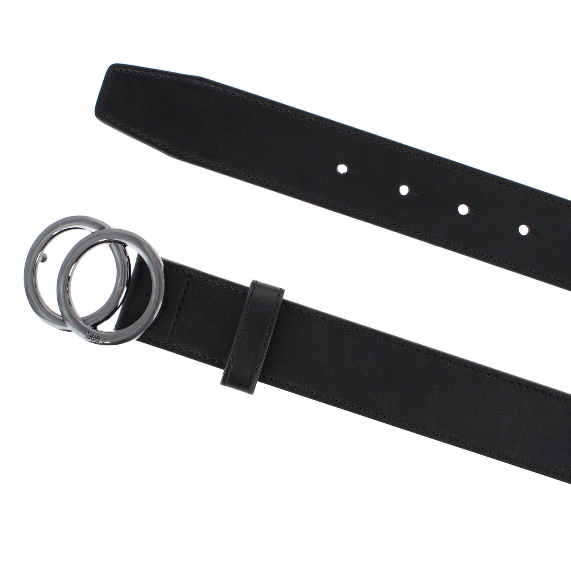 Lee Women's Double Ring Synthetic Leather Dress Belt - Black