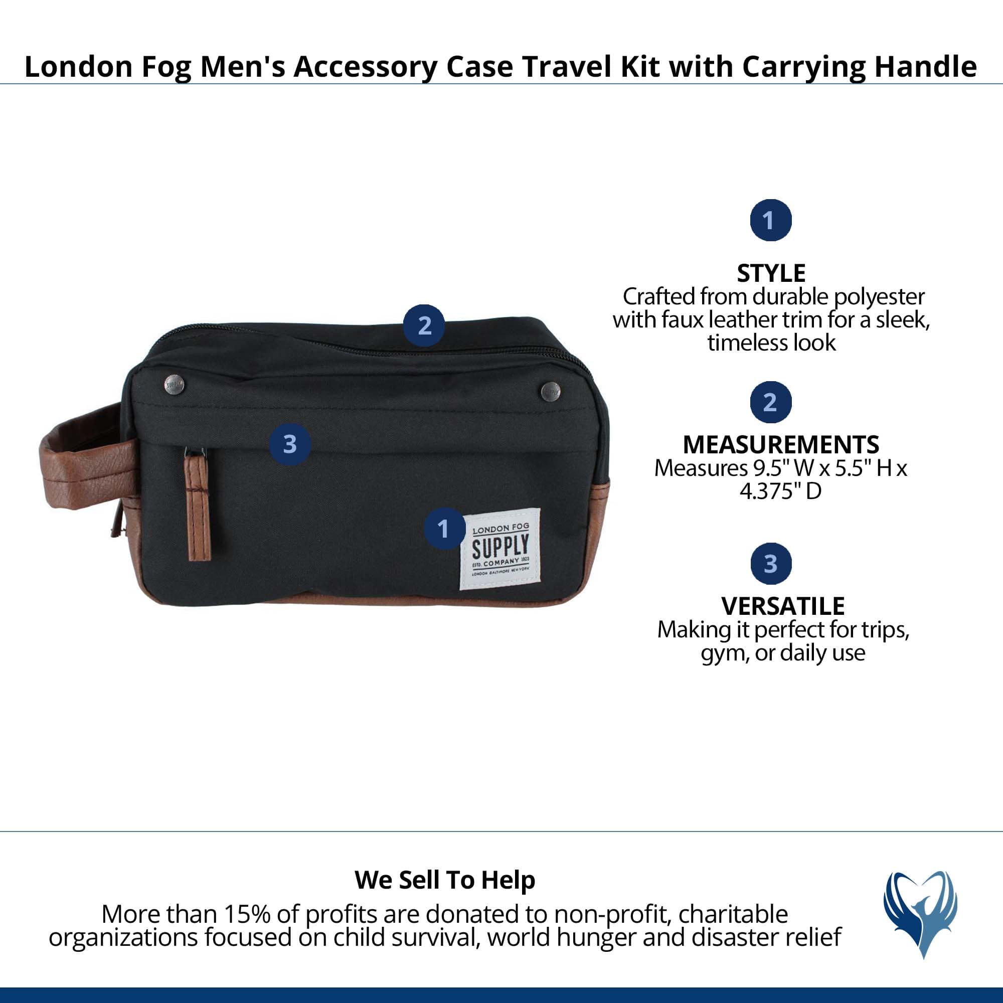 London Fog Men's Accessory Case Travel Kit with Carrying Handle - Black