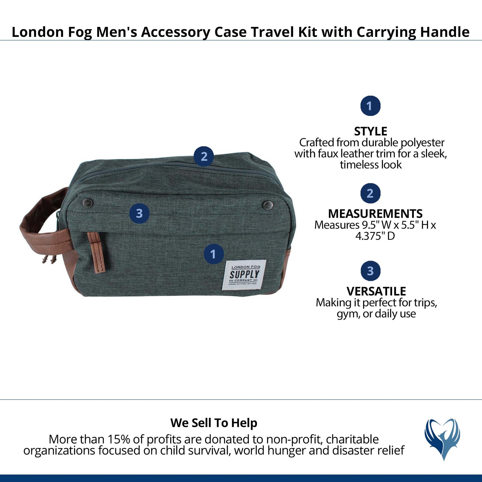 London Fog Men's Accessory Case Travel Kit with Carrying Handle - Sage Green