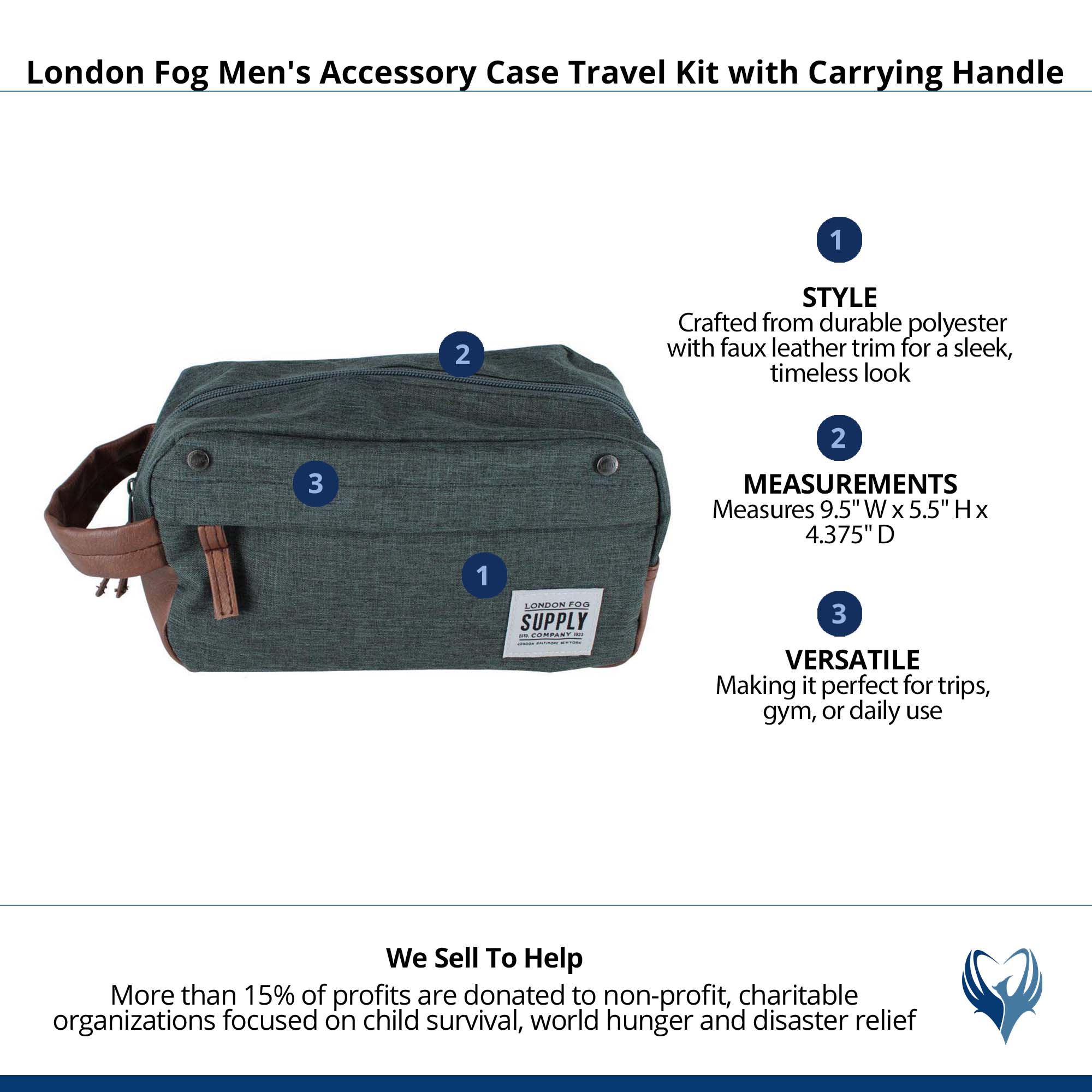 London Fog Men's Accessory Case Travel Kit with Carrying Handle - Sage Green