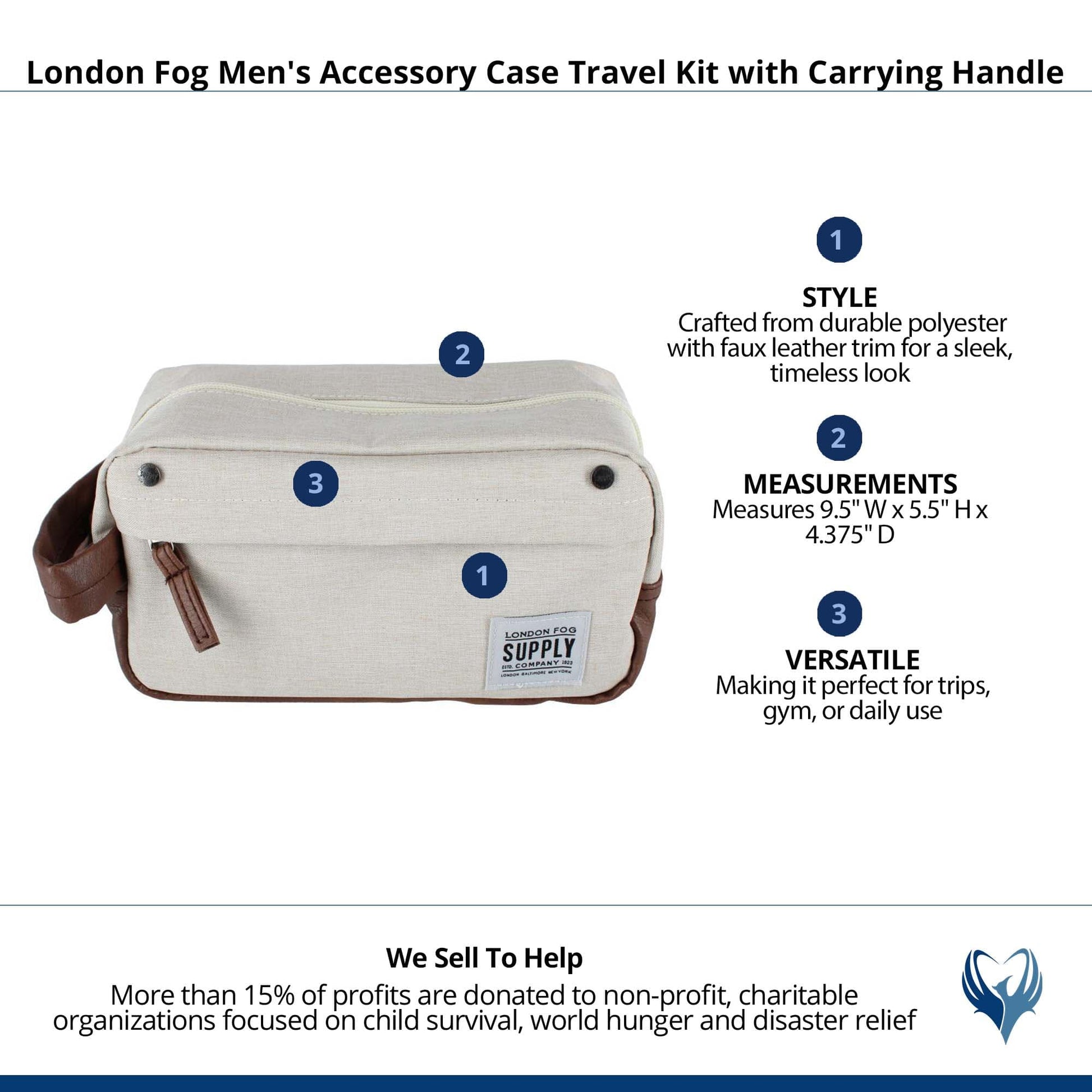 London Fog Men's Accessory Case Travel Kit with Carrying Handle - Stone