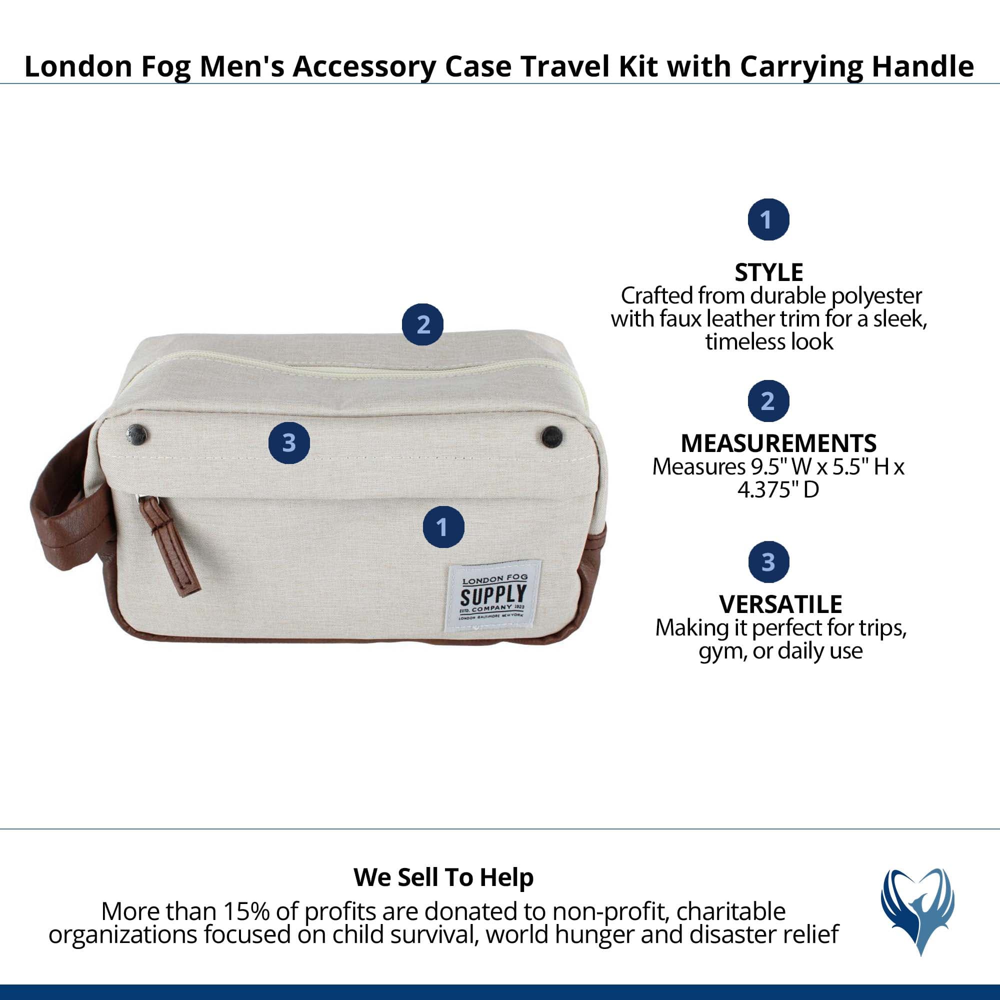 London Fog Men's Accessory Case Travel Kit with Carrying Handle - Stone