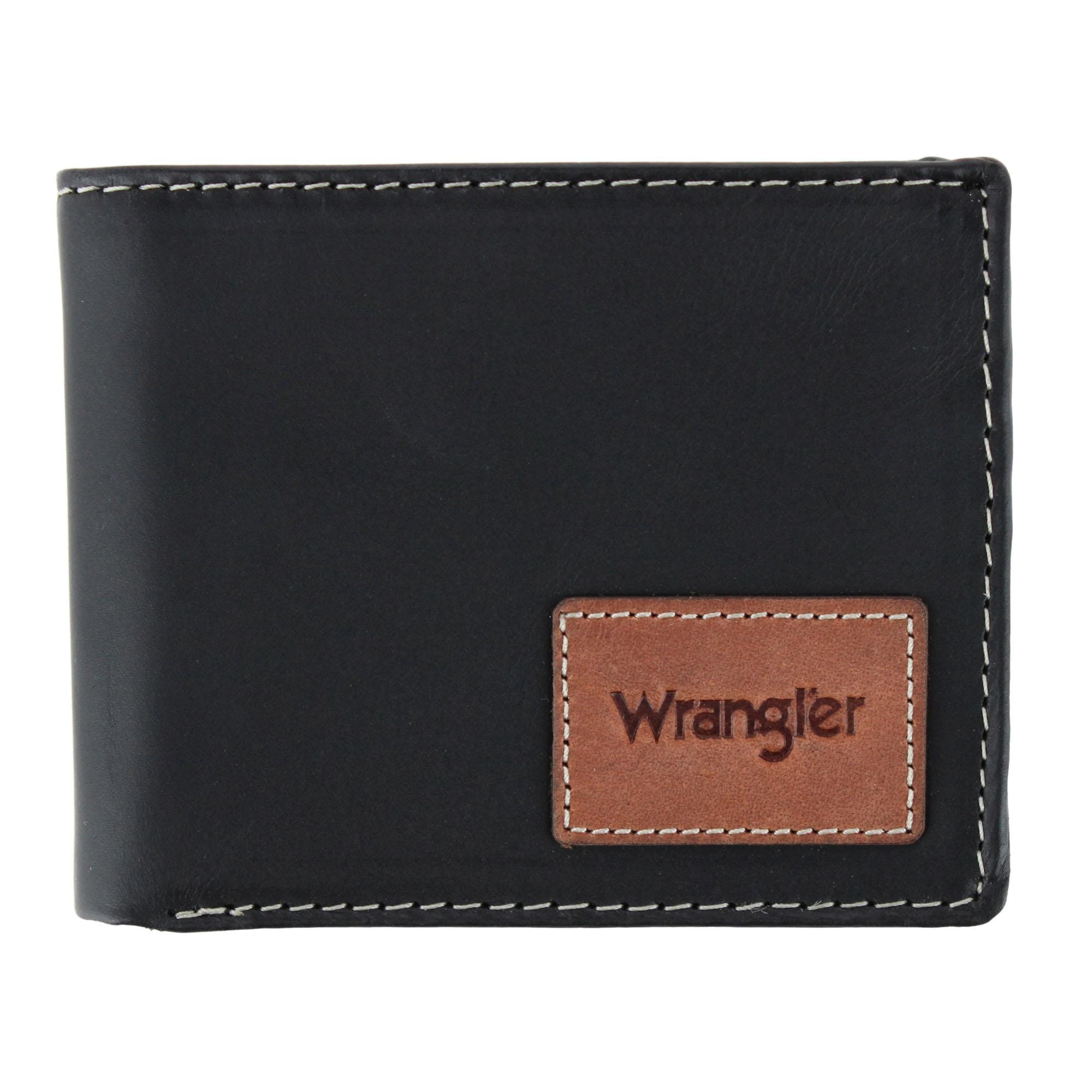 Wrangler Men's Leather Bifold Wallet with Tracker Tag Pocket - Black