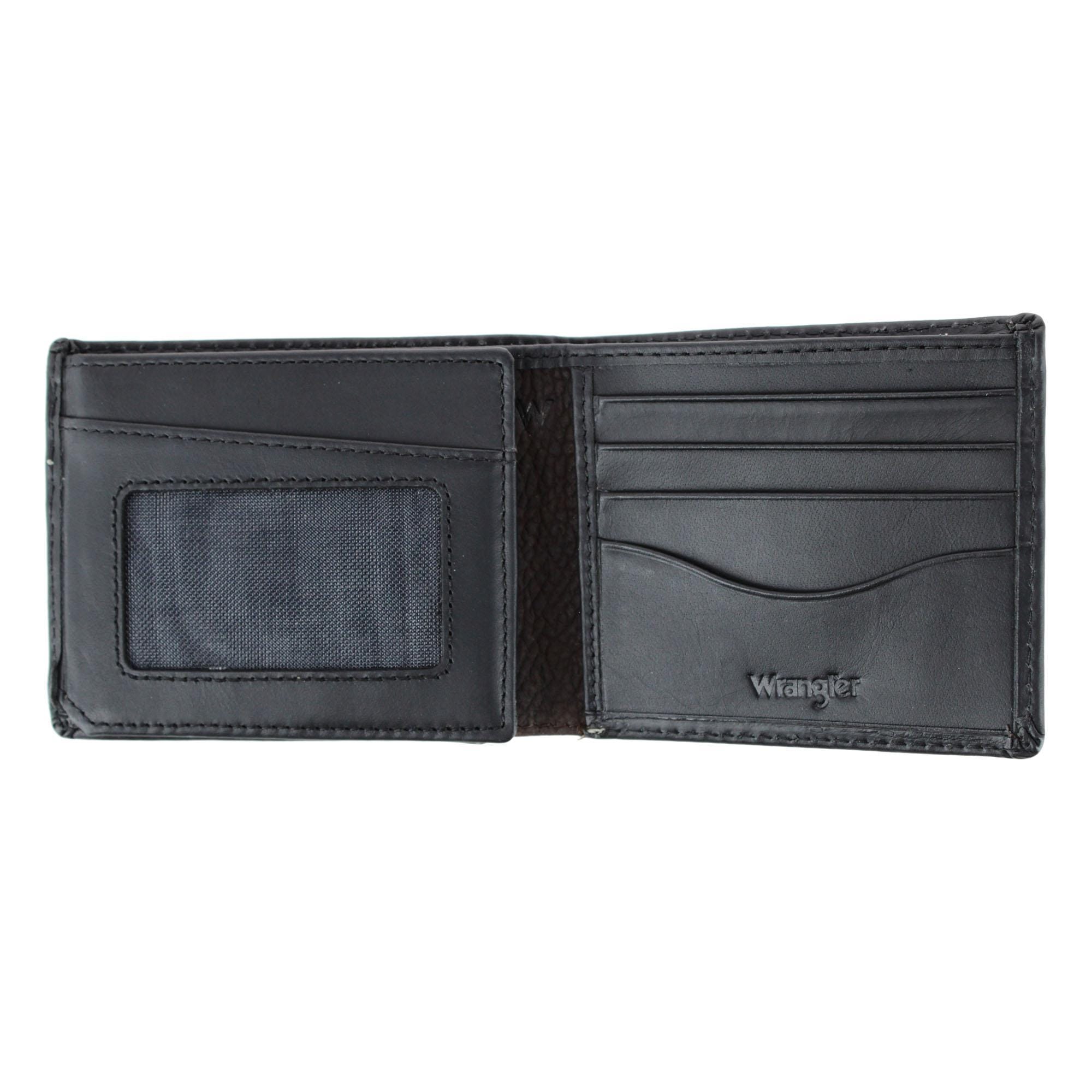 Wrangler Men's Leather Bifold Wallet with Tracker Tag Pocket - Black