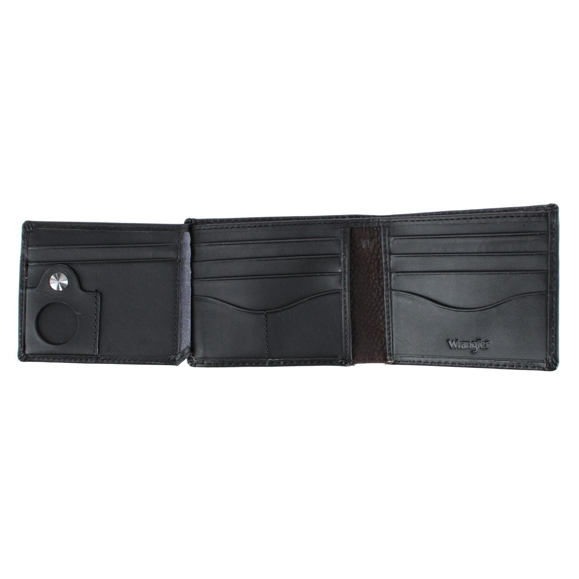 Wrangler Men's Leather Bifold Wallet with Tracker Tag Pocket - Black