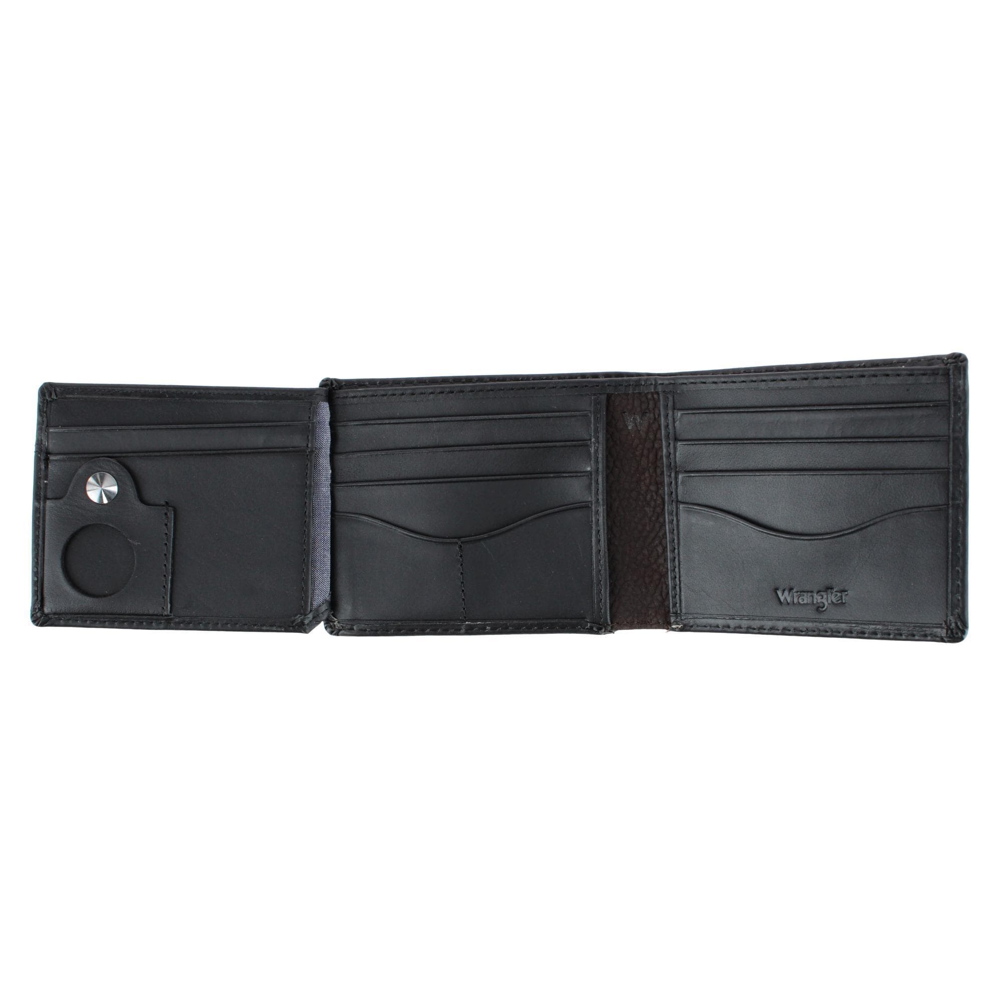 Wrangler Men's Leather Bifold Wallet with Tracker Tag Pocket - Black
