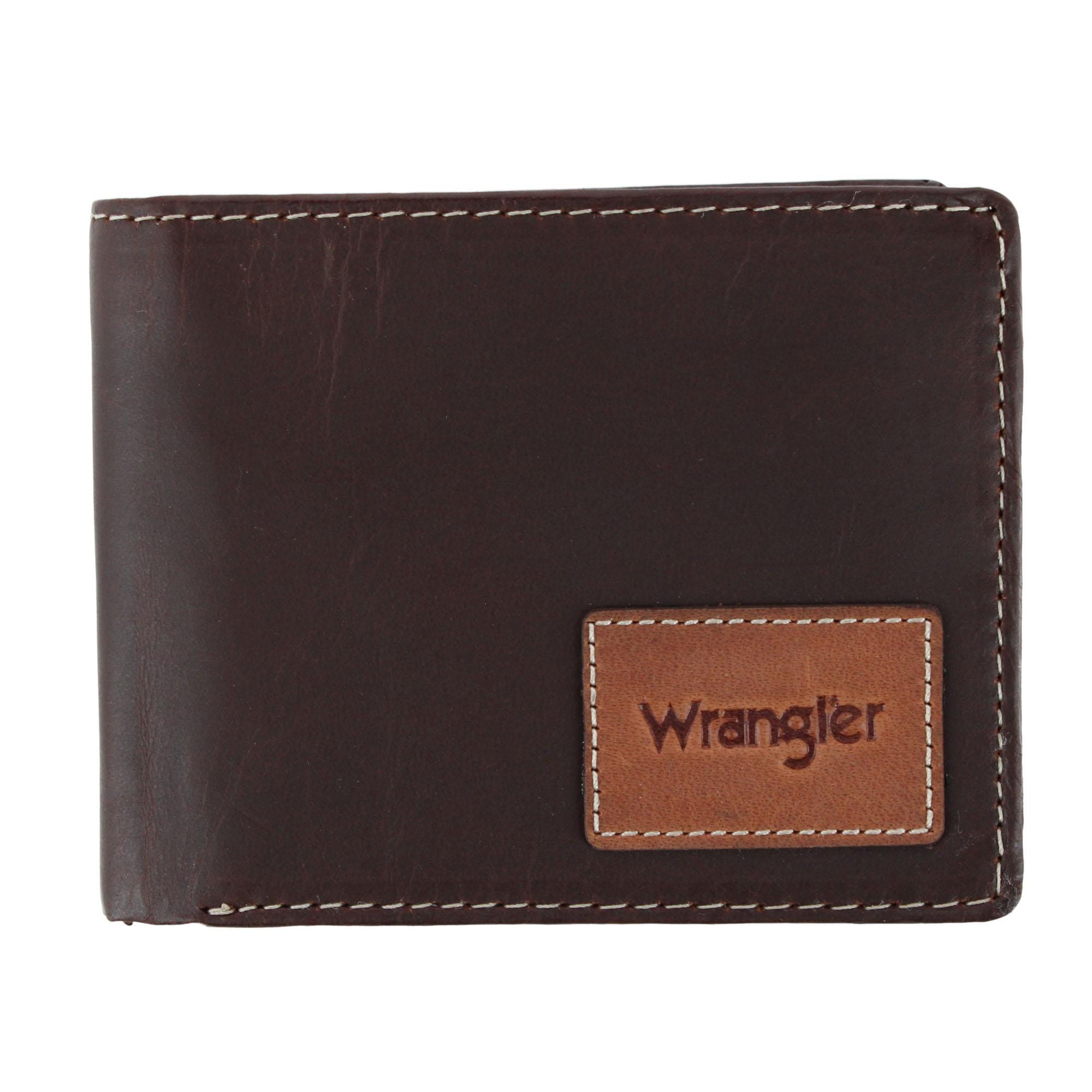 Wrangler Men's Leather Bifold Wallet with Tracker Tag Pocket
