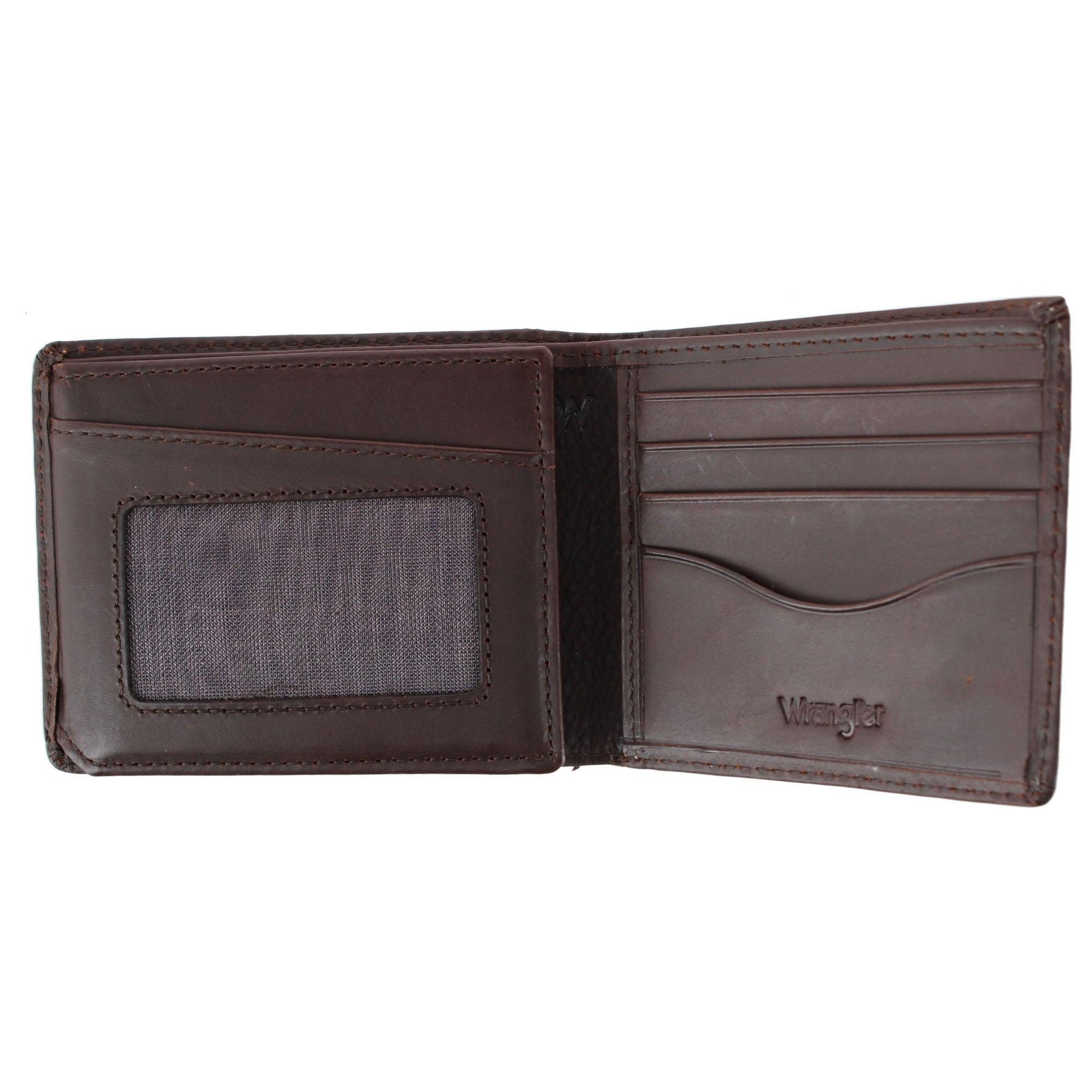 Wrangler Men's Leather Bifold Wallet with Tracker Tag Pocket - Brown