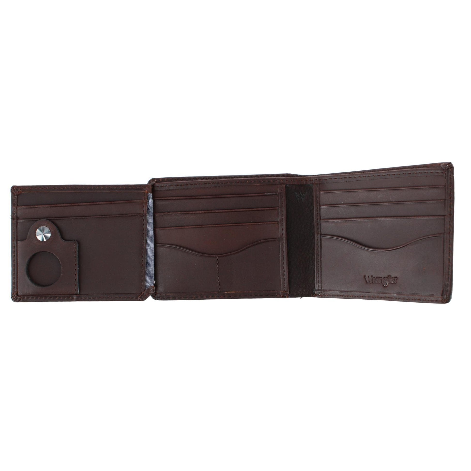 Wrangler Men's Leather Bifold Wallet with Tracker Tag Pocket - Brown