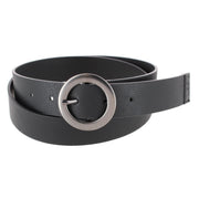 Women's 35mm Round Prong Buckle Synthetic Leather Belt Black and Brown