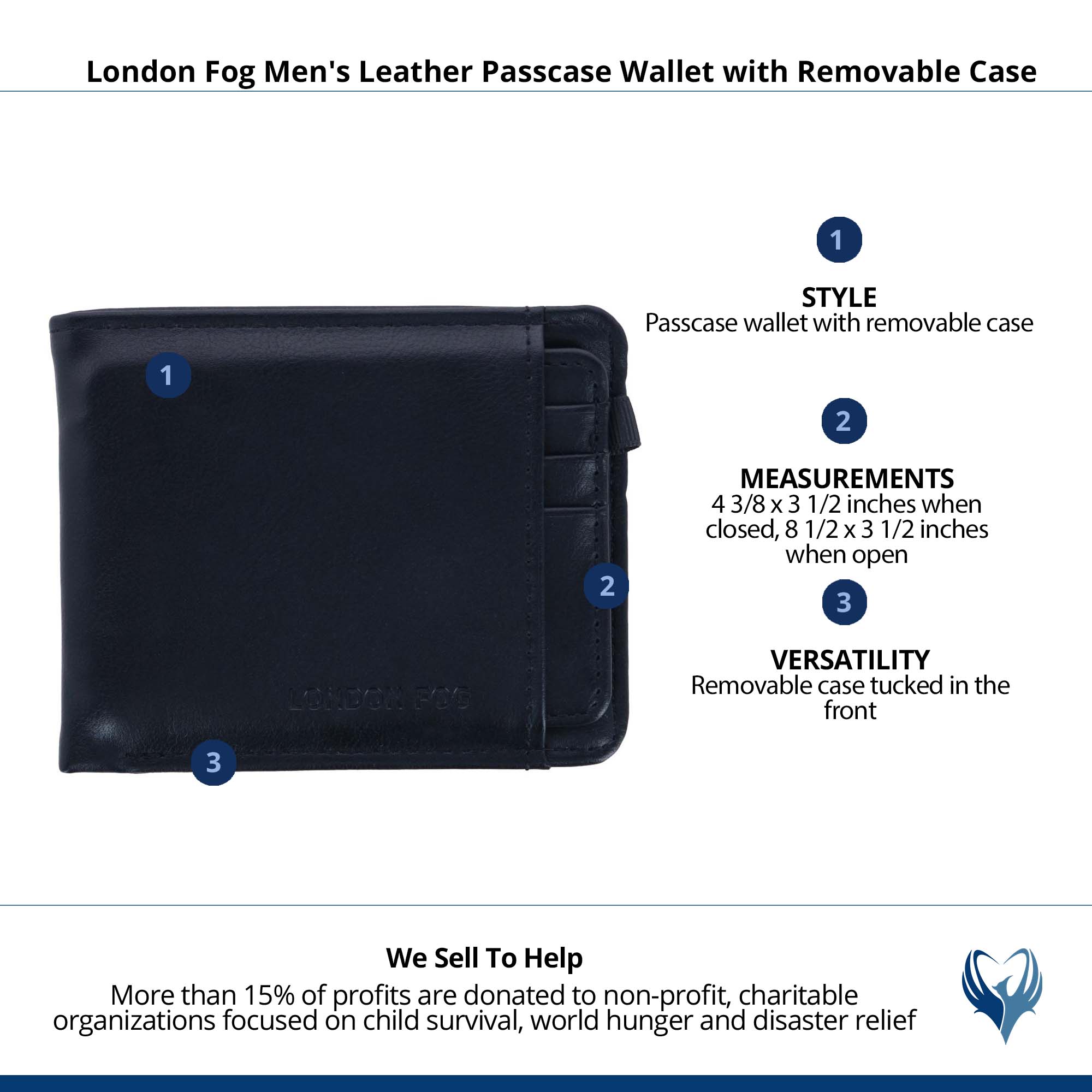 London Fog Men's Leather Passcase Wallet with Removable Case - Black