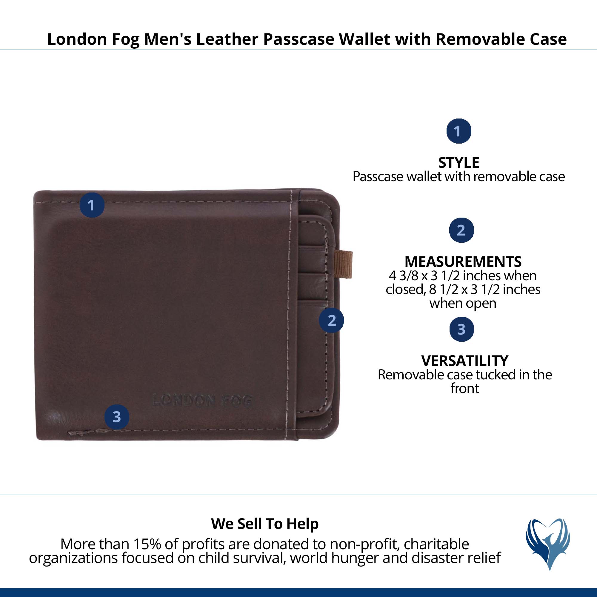 London Fog Men's Leather Passcase Wallet with Removable Case - Brown