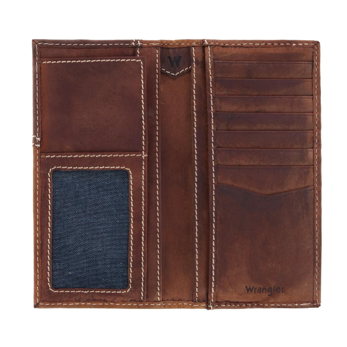 Wrangler Men's Leather Checkbook Cover Pocket Secretary Wallet - Cognac