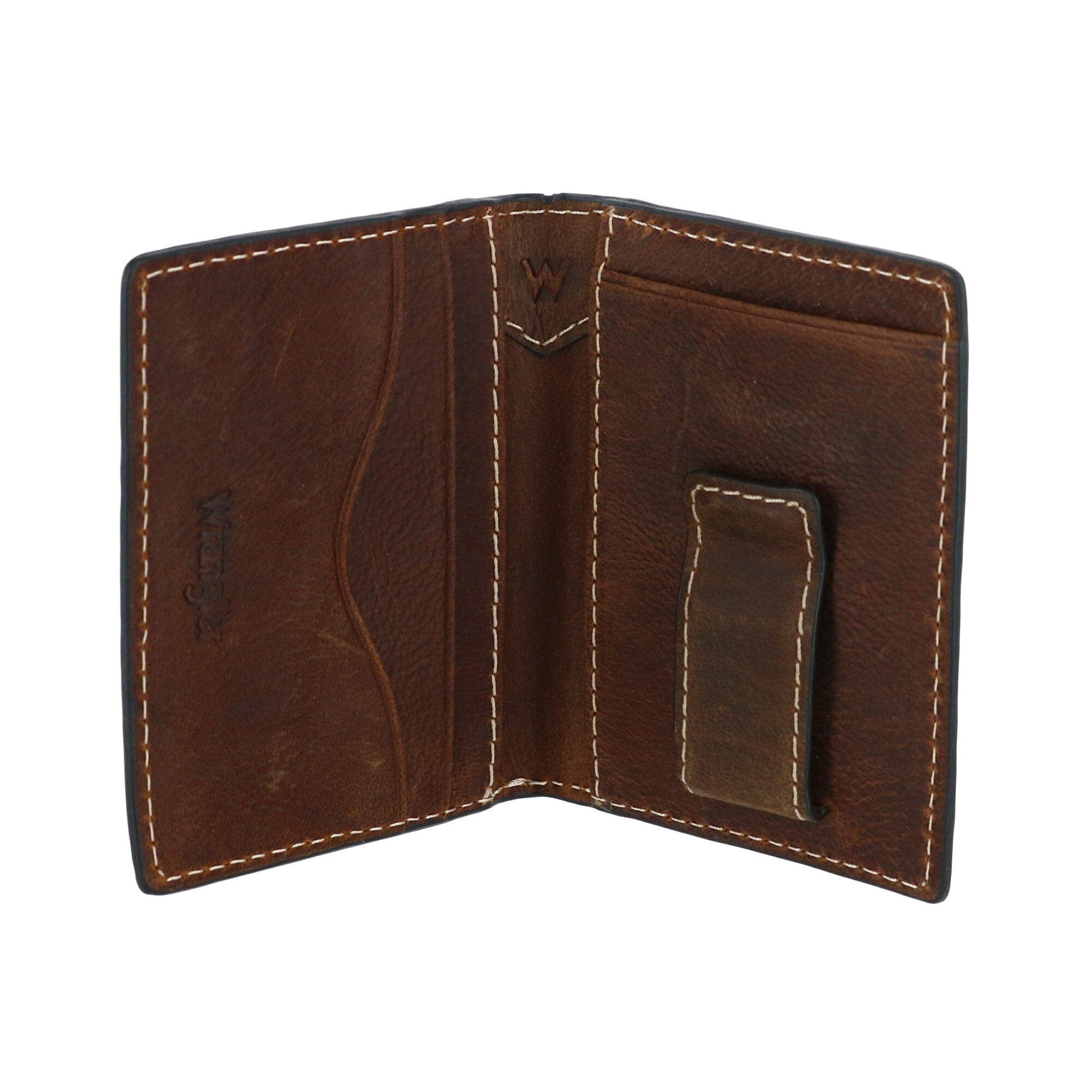 Wrangler Men's Leather Card Case Wallet with Money Clip - Cognac/Brown