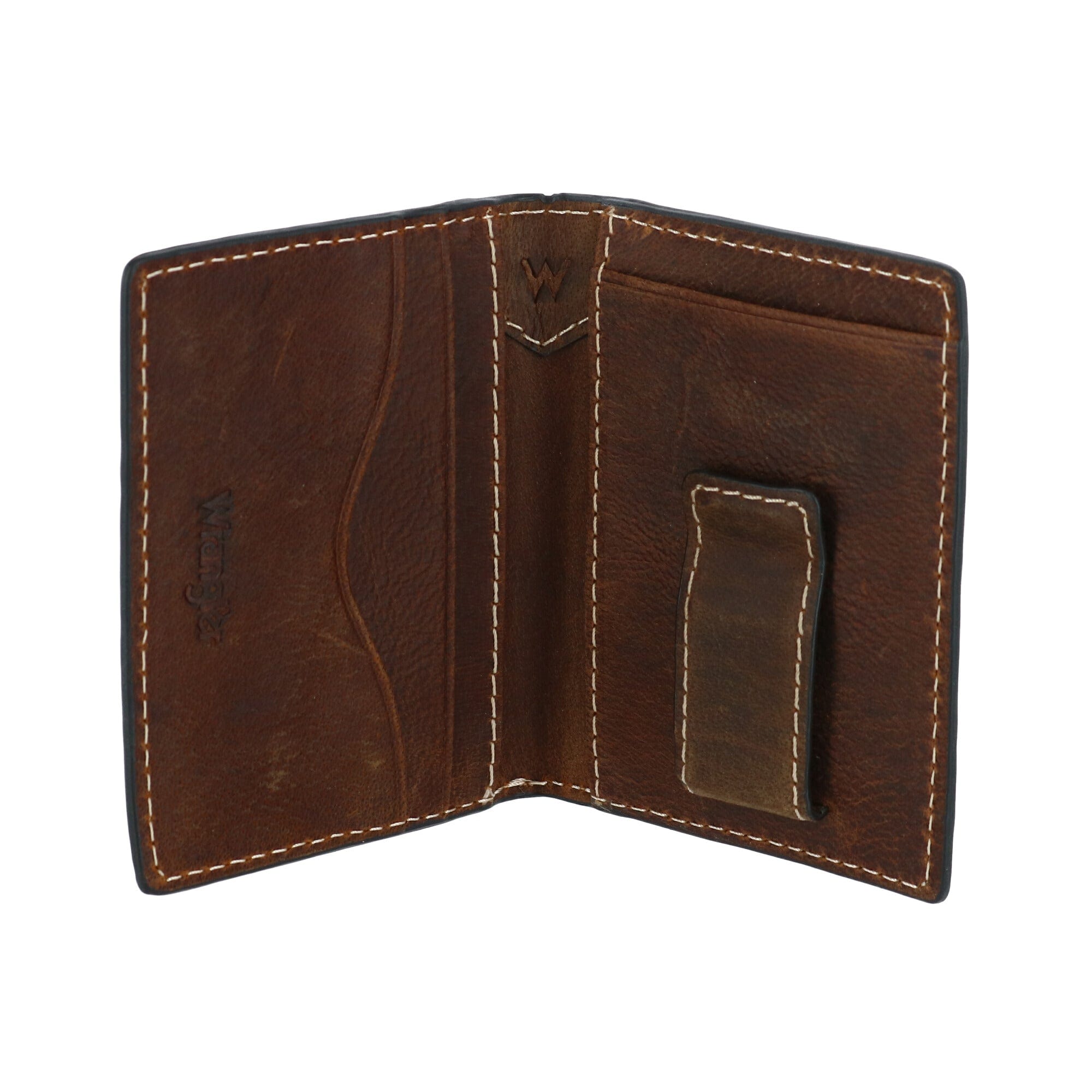 Wrangler Men's Leather Card Case Wallet with Money Clip - Cognac/Brown