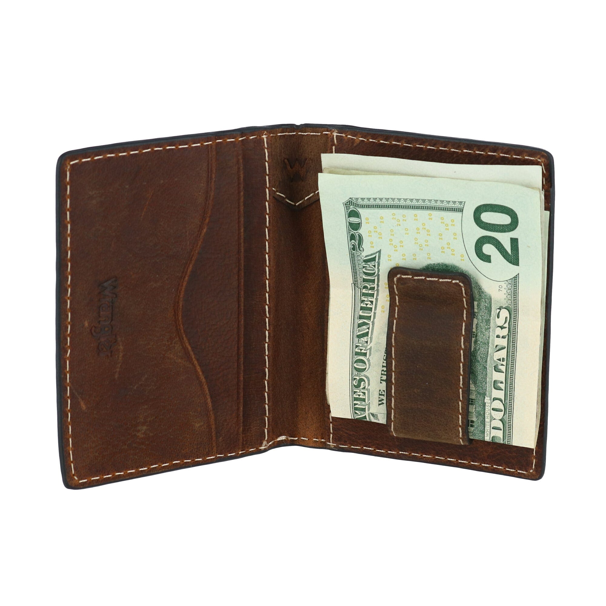 Wrangler Men's Leather Card Case Wallet with Money Clip - Cognac/Brown