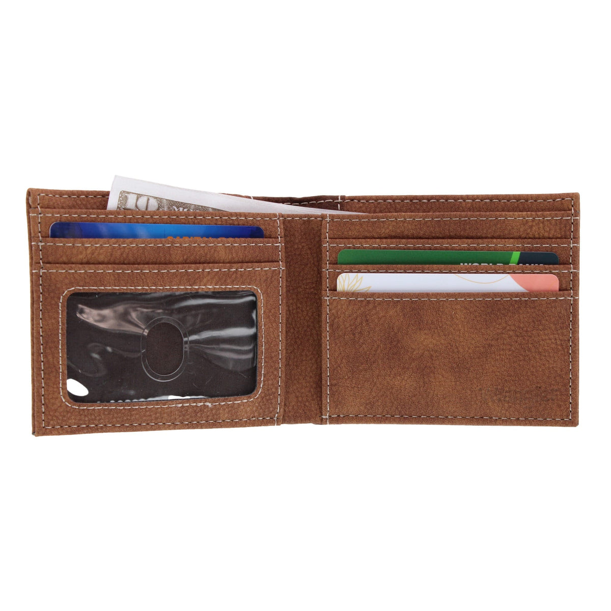 Wrangler Men's Synthetic Leather Bifold Wallet & Spur Keychain Gift Set - Brown