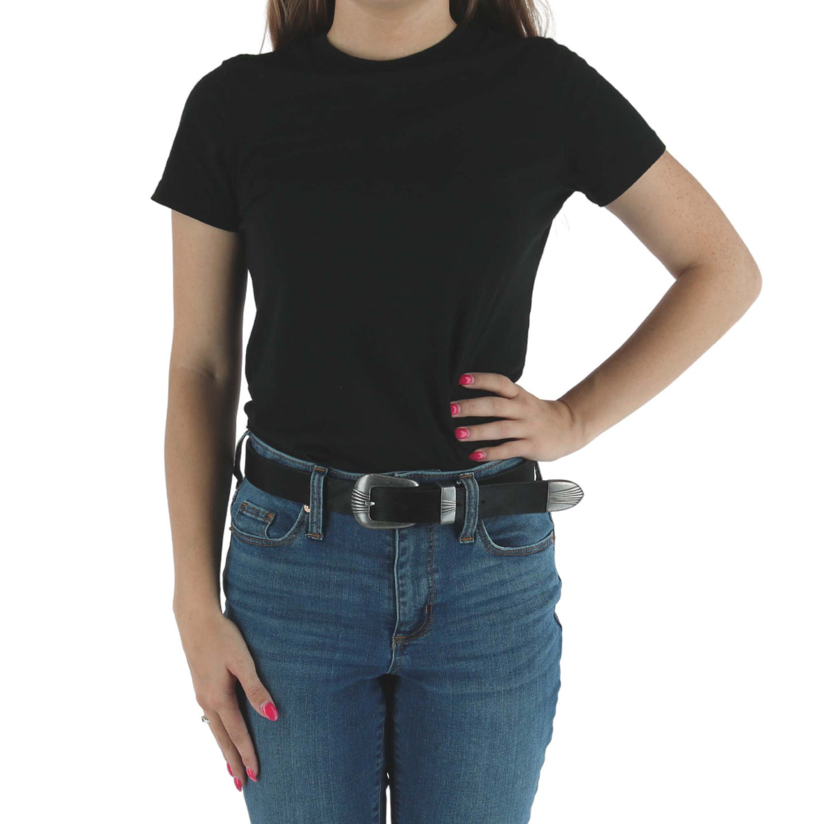 Wrangler Women's 3 Piece Belt with Veg Tanned Leather - Black