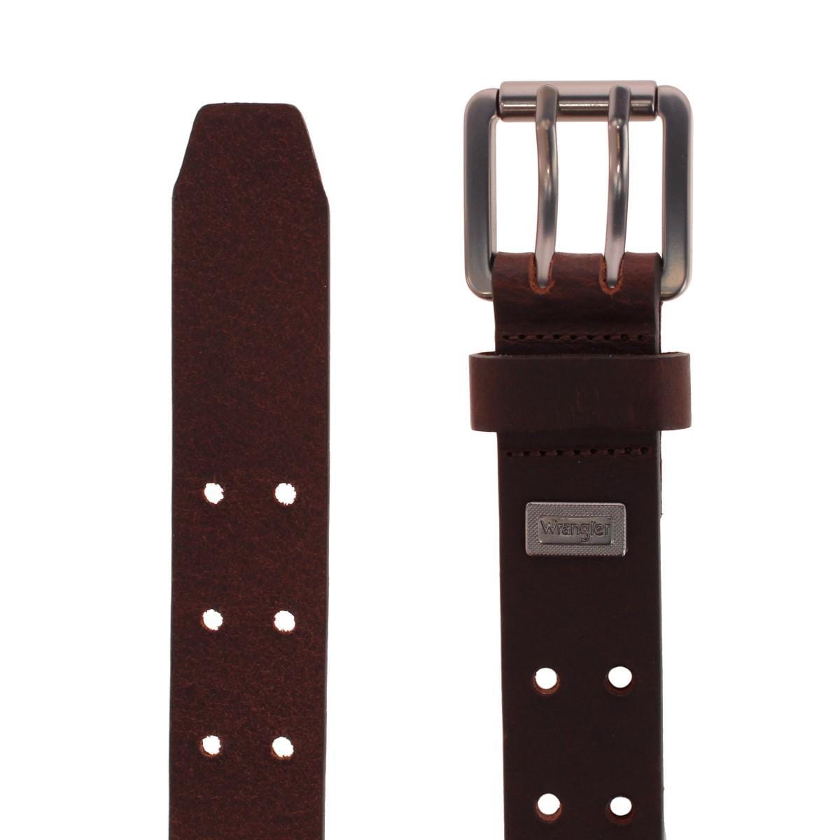 Wrangler Boy's Milled Buffalo Leather Double Hole Roller Buckle Belt - Brown