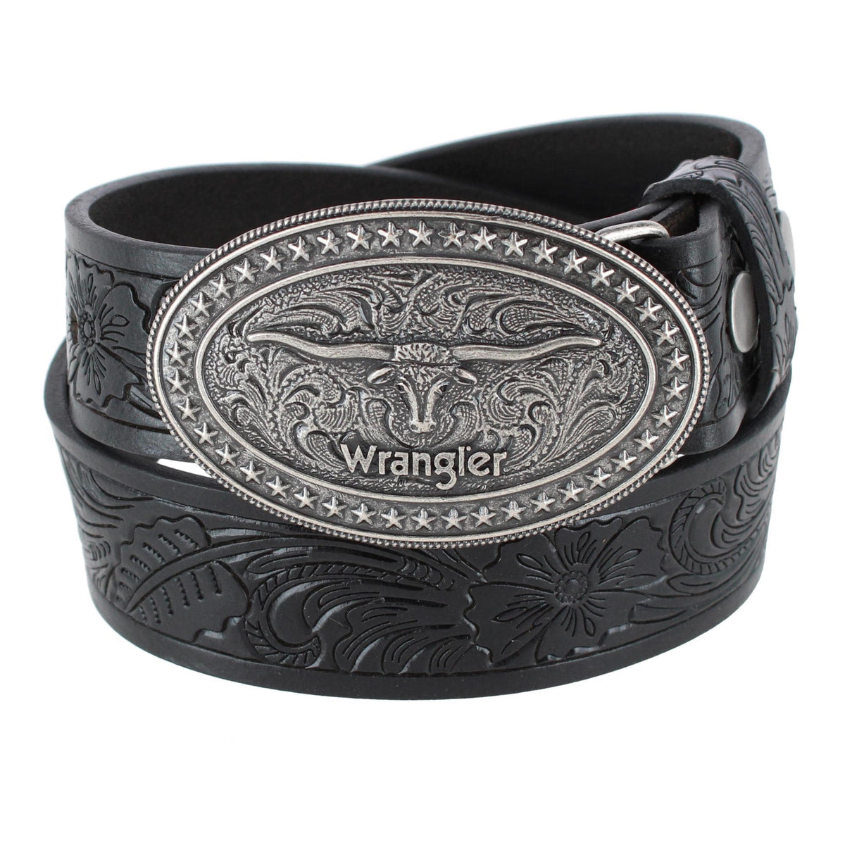 Wrangler Boy's Leather Western Embossed Belt with Removable Buckle