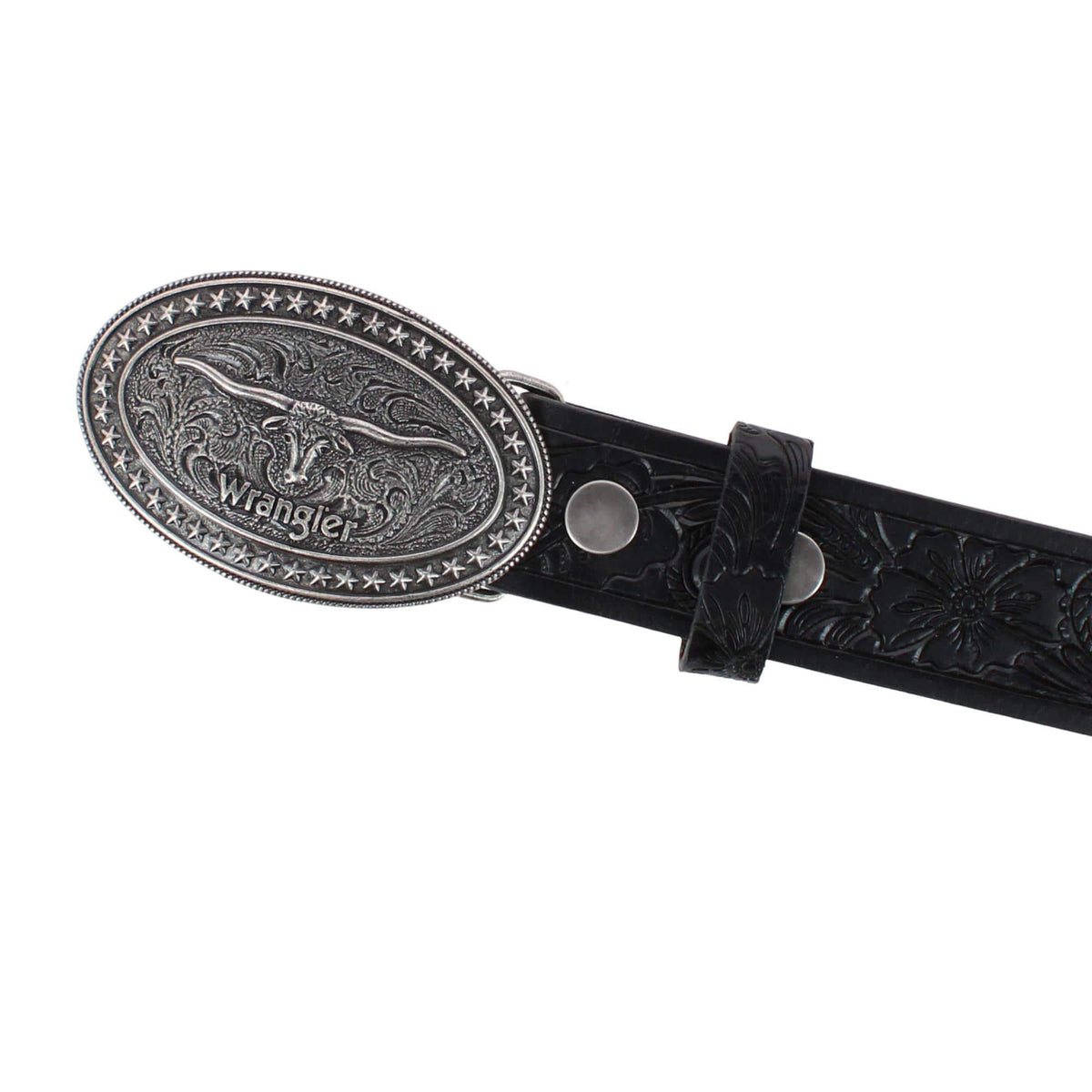 Wrangler Boy's Leather Western Embossed Belt with Removable Buckle - Black