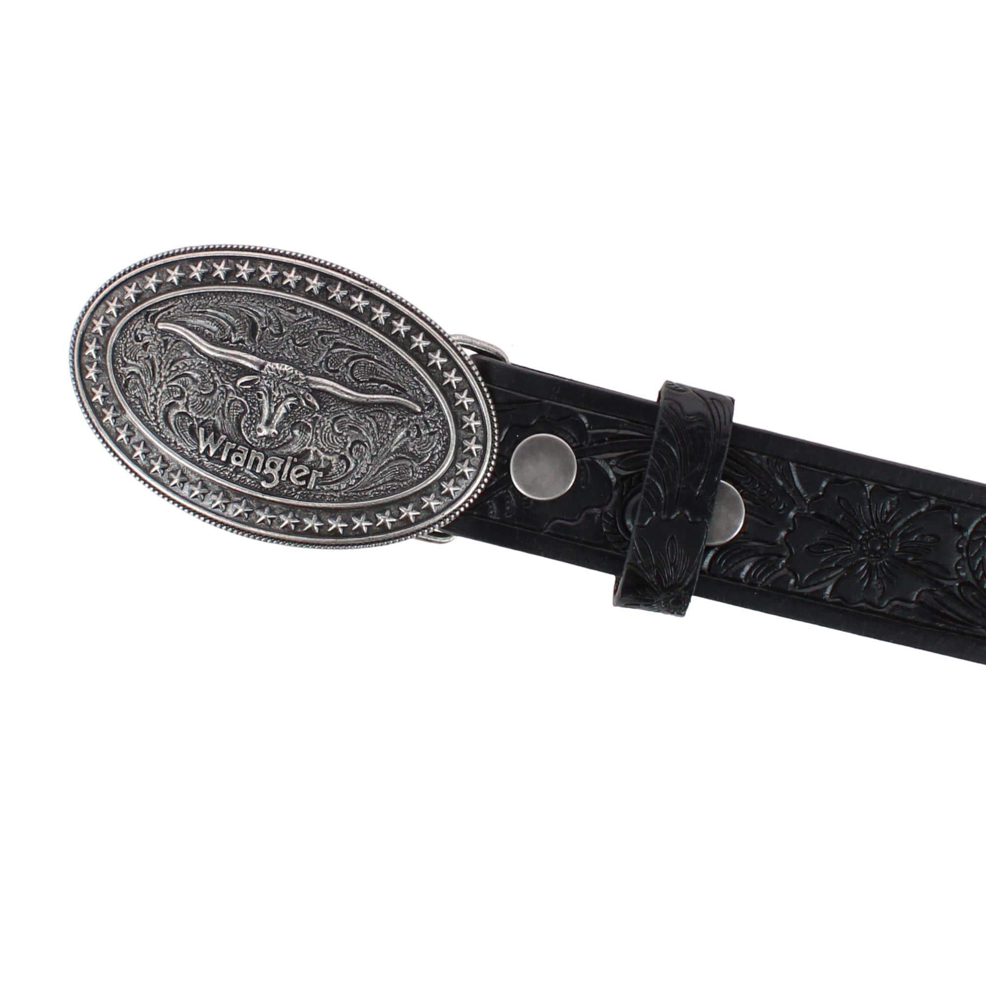 Wrangler Boy's Leather Western Embossed Belt with Removable Buckle - Black
