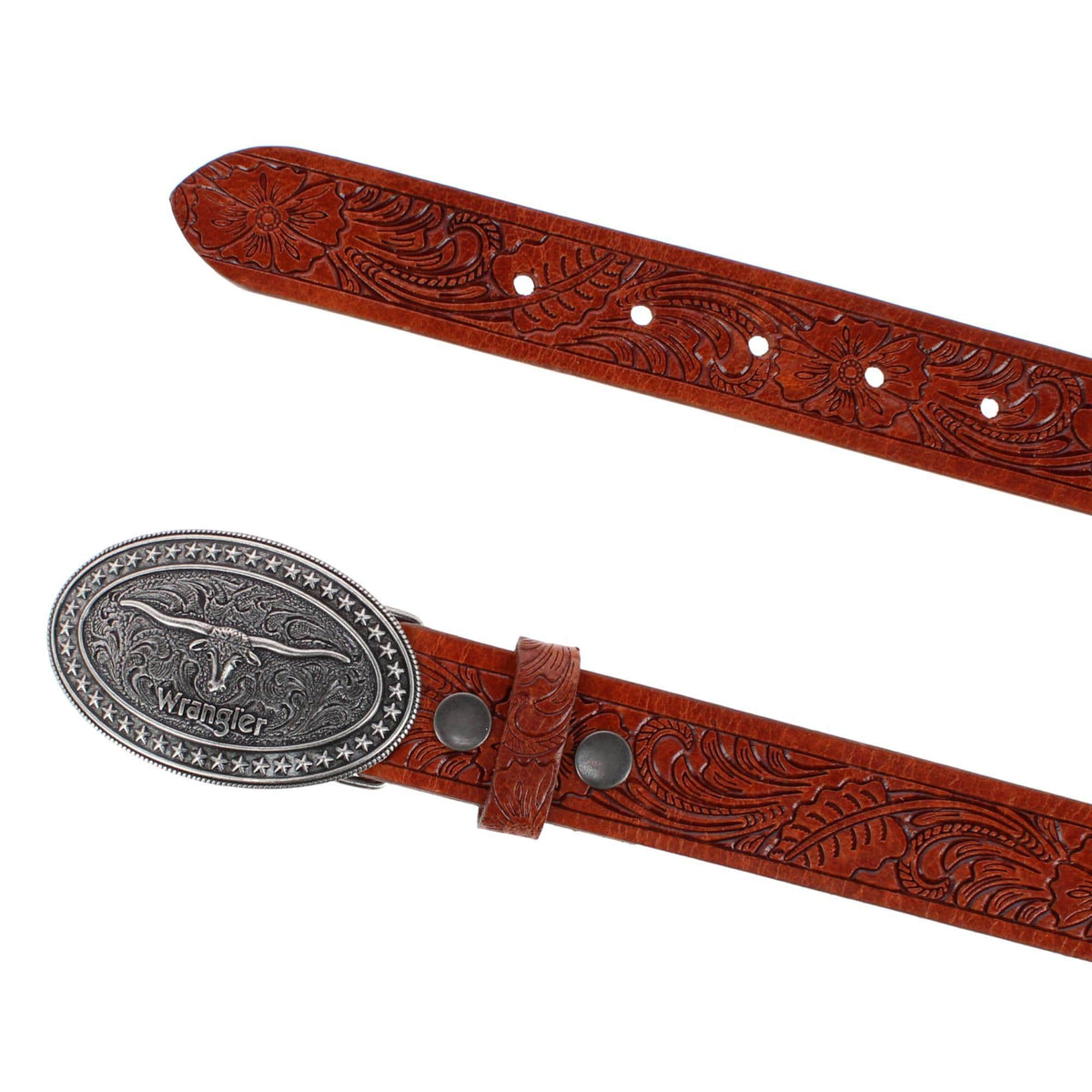 Wrangler Boy's Leather Western Embossed Belt with Removable Buckle - Tan