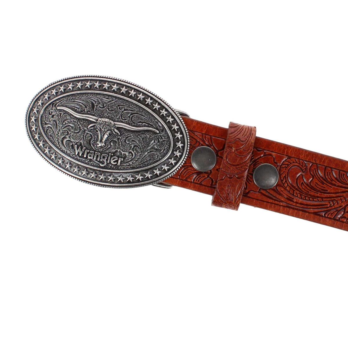 Wrangler Boy's Leather Western Embossed Belt with Removable Buckle - Tan